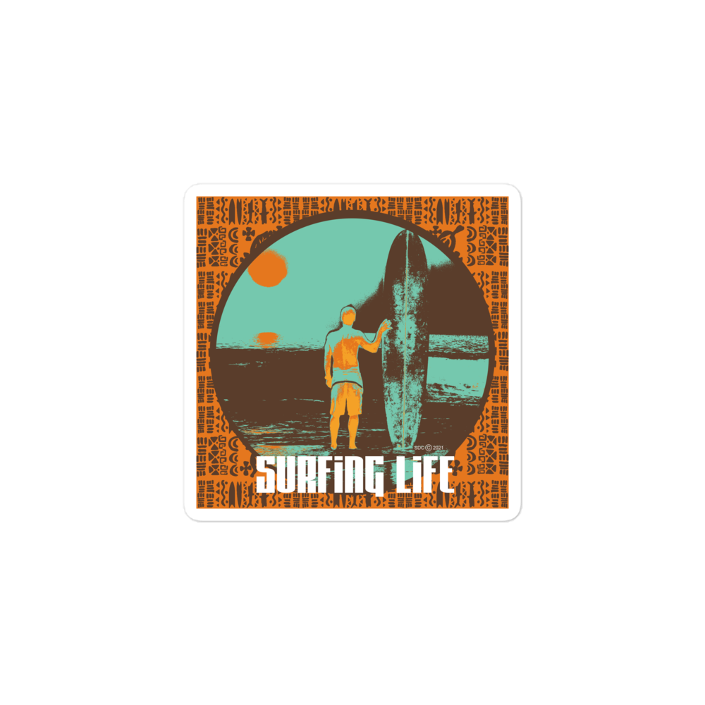 Surfing Life at Sunset Bubble-Free Sticker