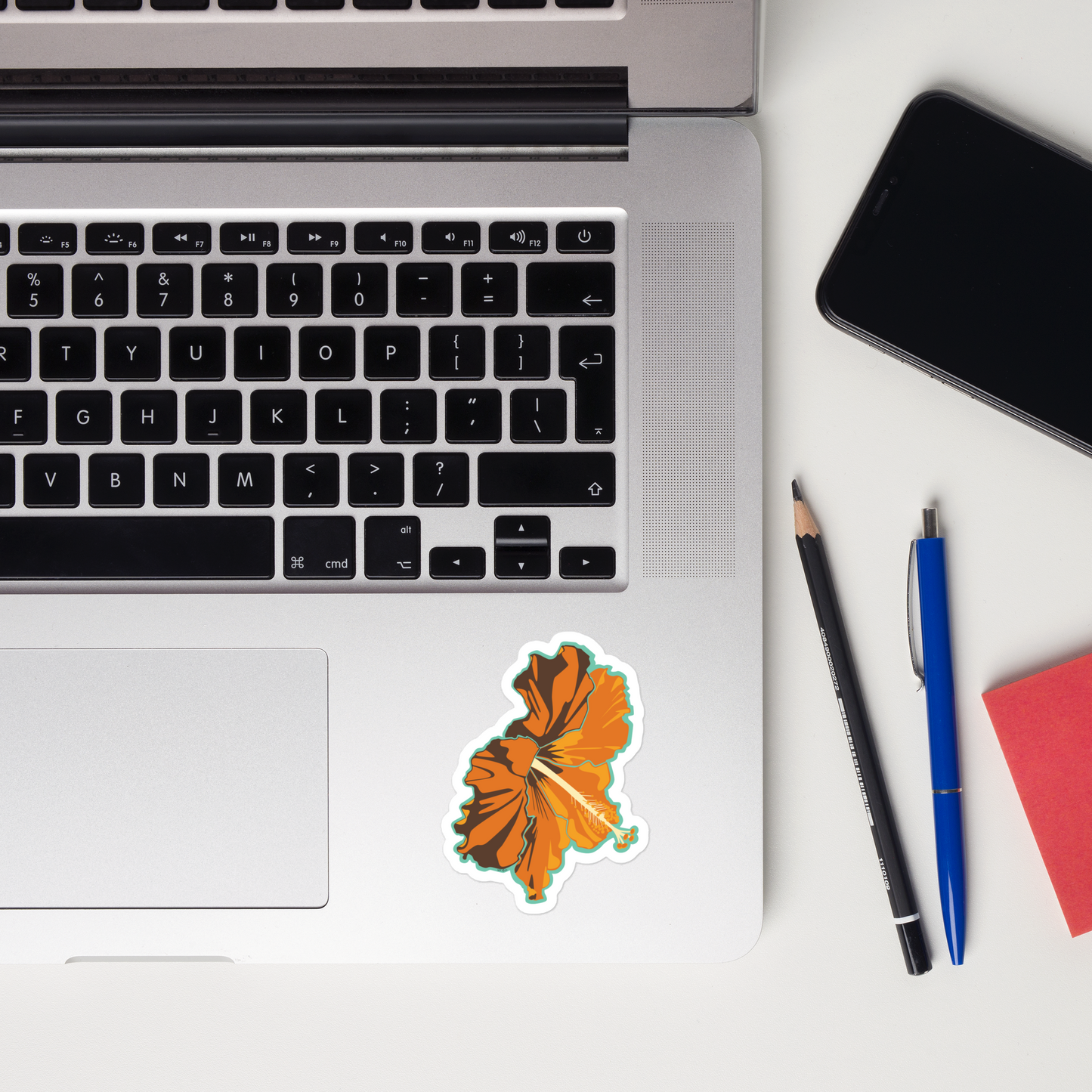 Orange Tropical Flower Surfing Inspired Bubble-Free Sticker