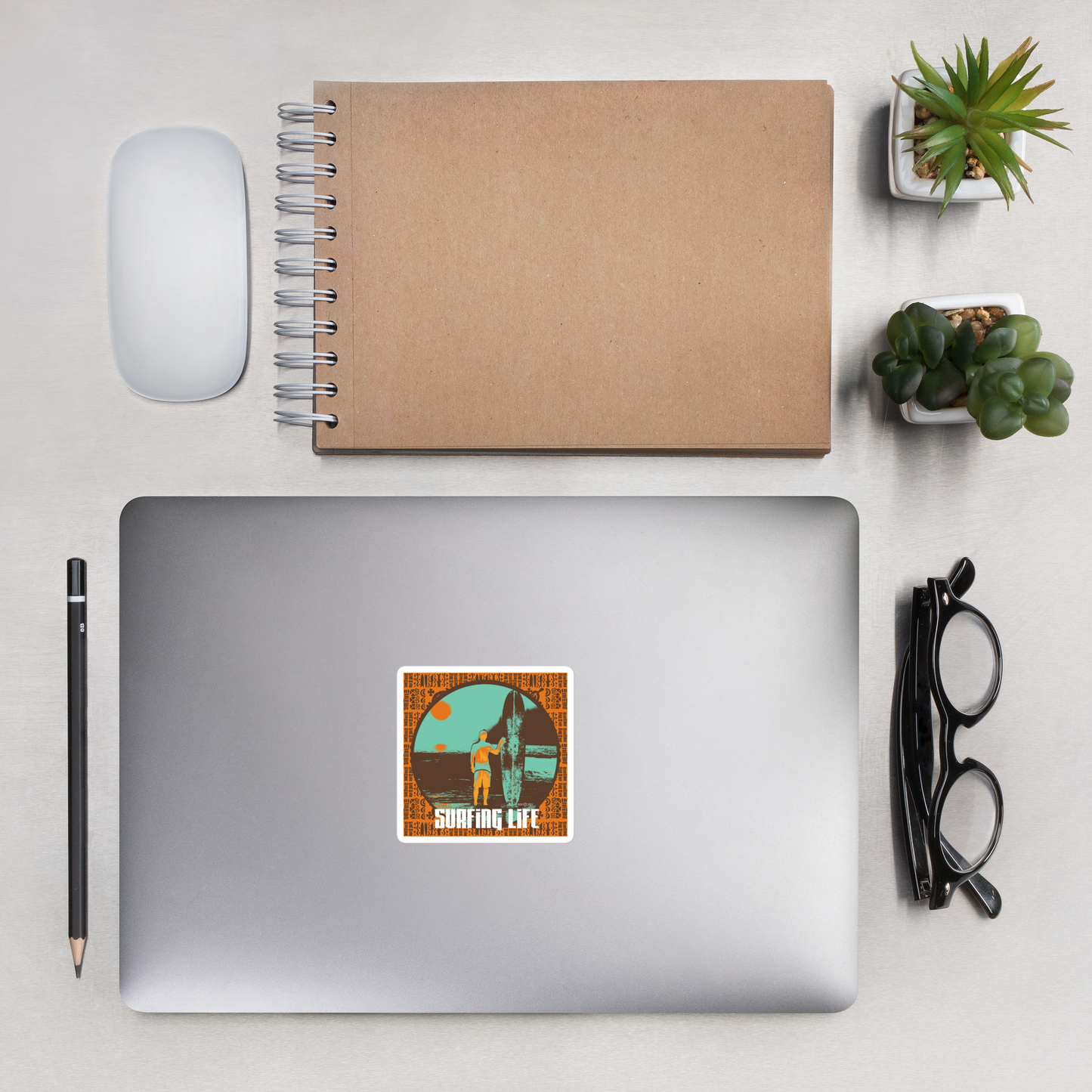 Surfing Life at Sunset Bubble-Free Sticker