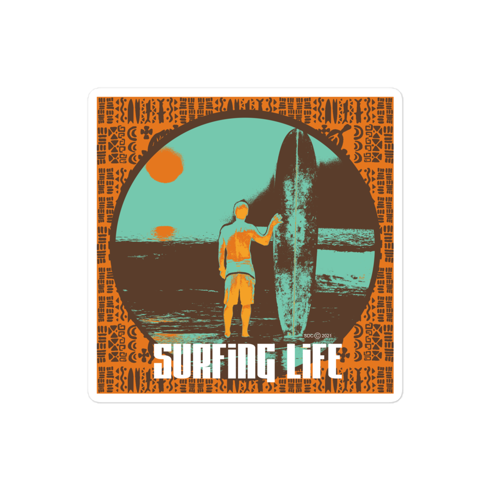 Surfing Life at Sunset Bubble-Free Sticker