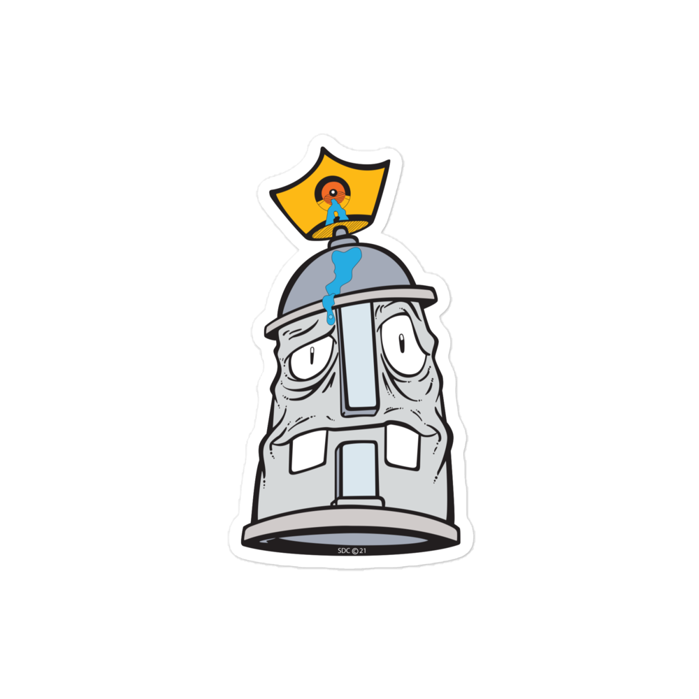 Confused Spray Paint Can Character Bubble-Free Sticker