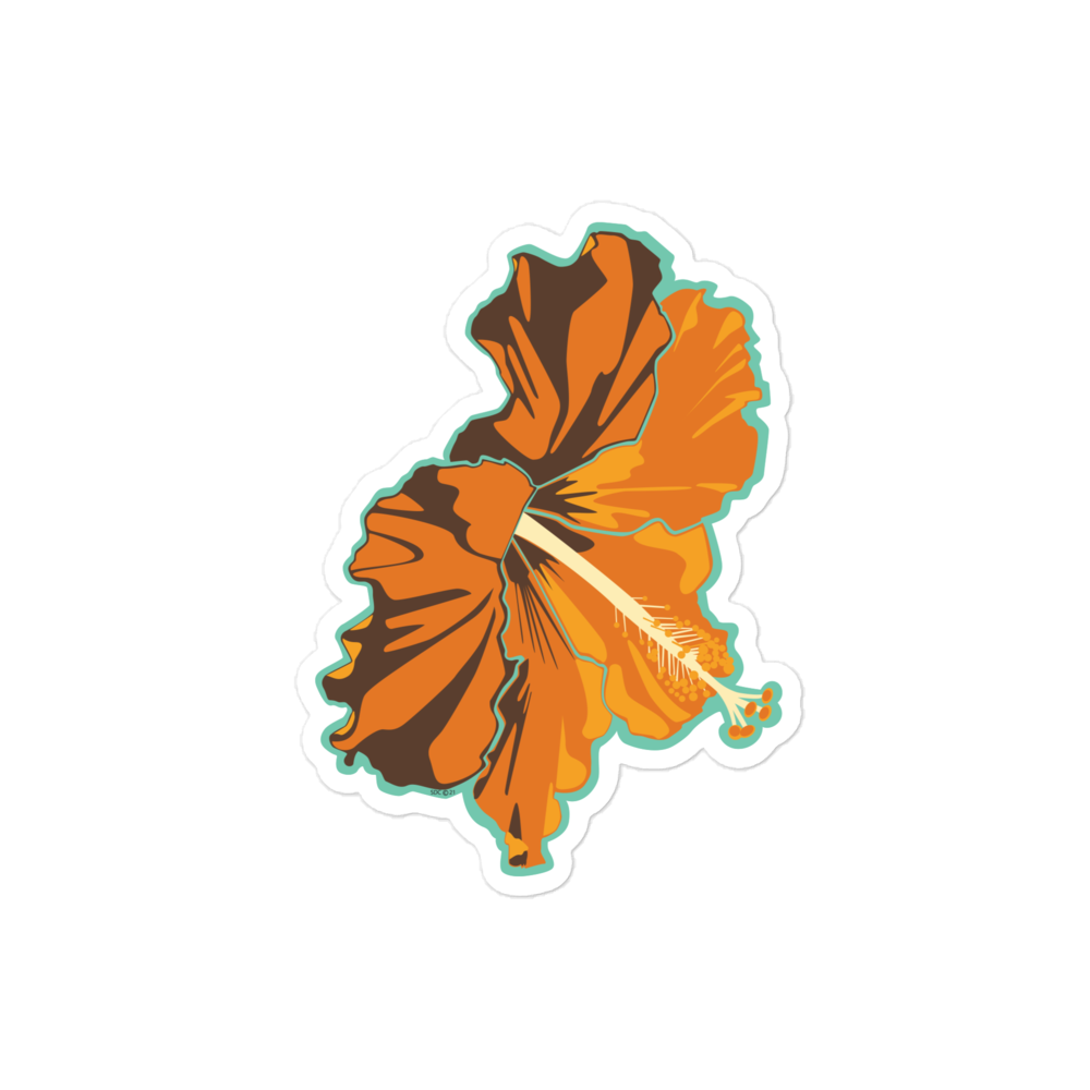 Orange Tropical Flower Surfing Inspired Bubble-Free Sticker