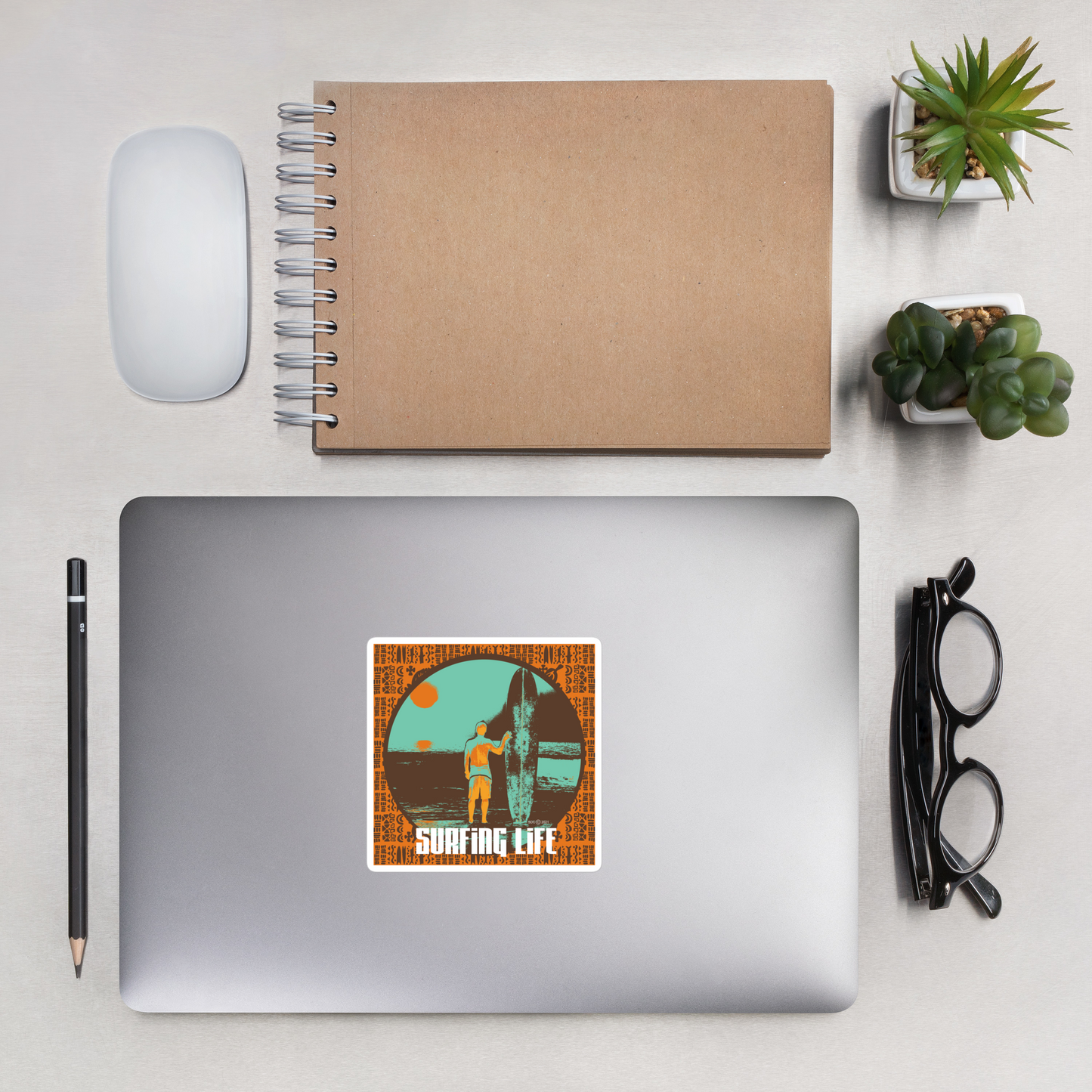Surfing Life at Sunset Bubble-Free Sticker