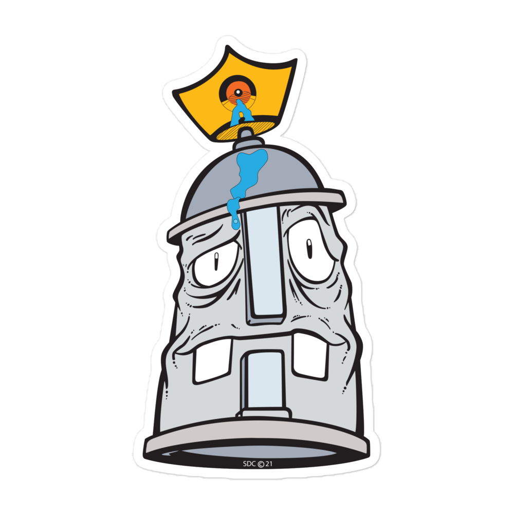 Confused Spray Paint Can Character Bubble-Free Sticker