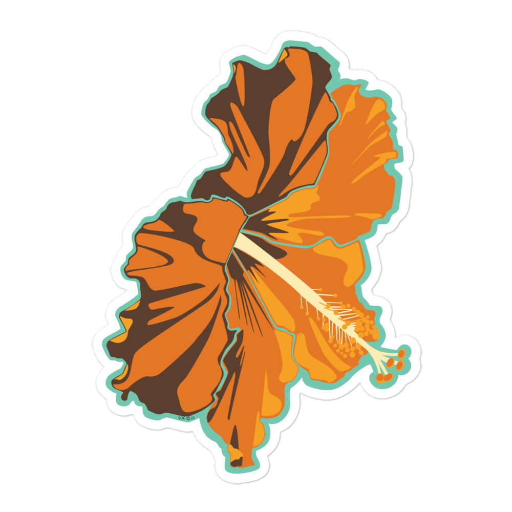 Orange Tropical Flower Surfing Inspired Bubble-Free Sticker
