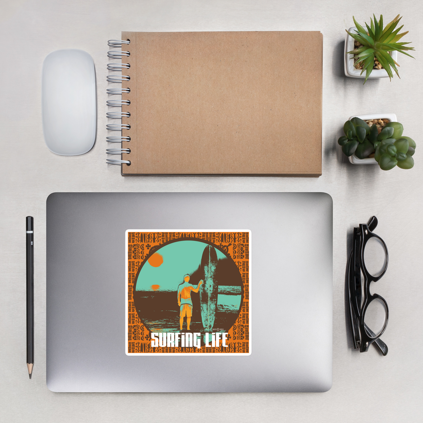 Surfing Life at Sunset Bubble-Free Sticker