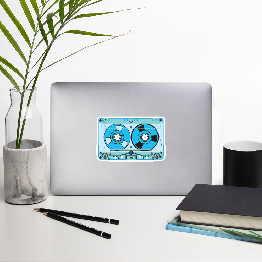 Blue Metal Vintage Audio Tape Cassette Bubble-Free Sticker