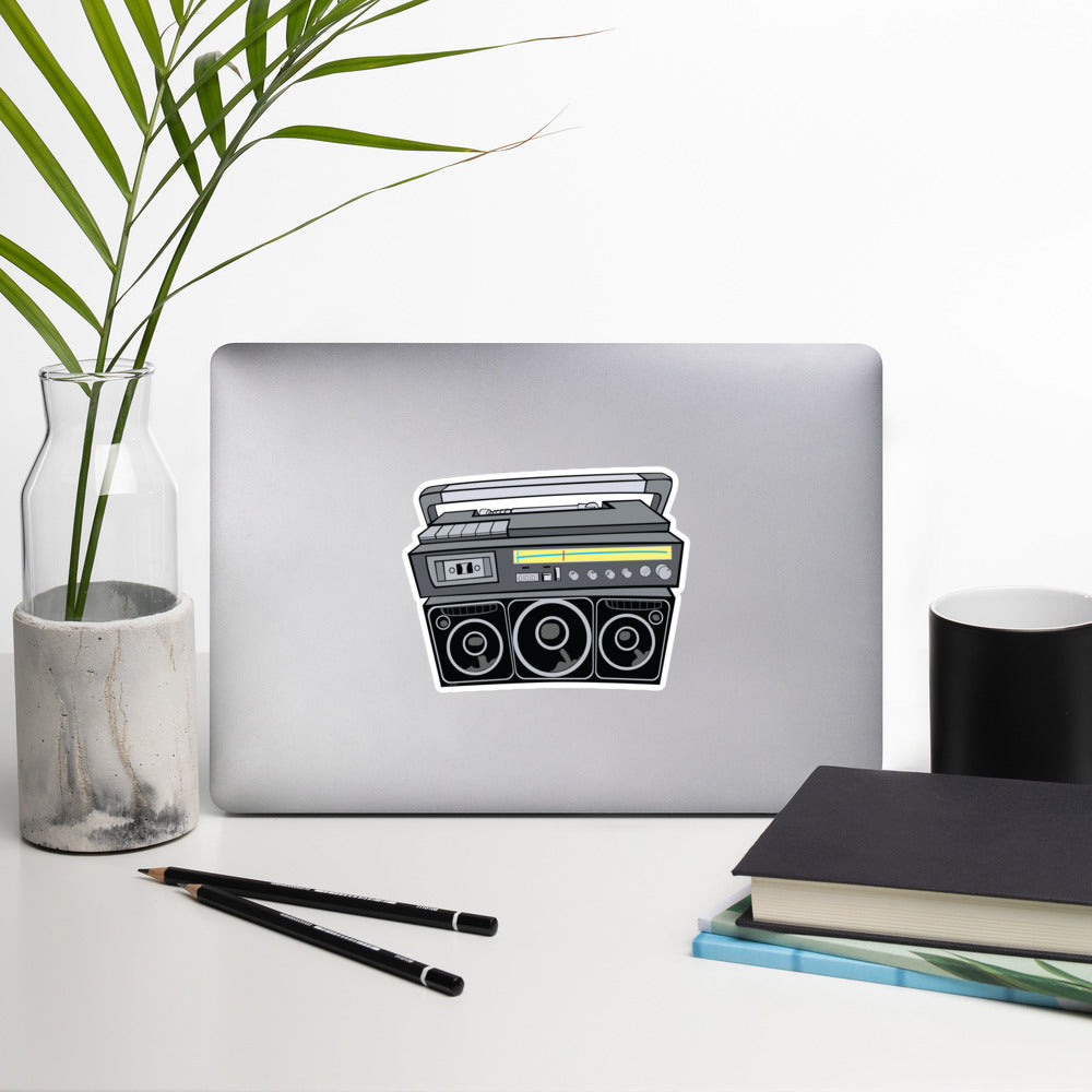 Gray Black and Yellow Vintage Boom Box Bubble-Free Sticker