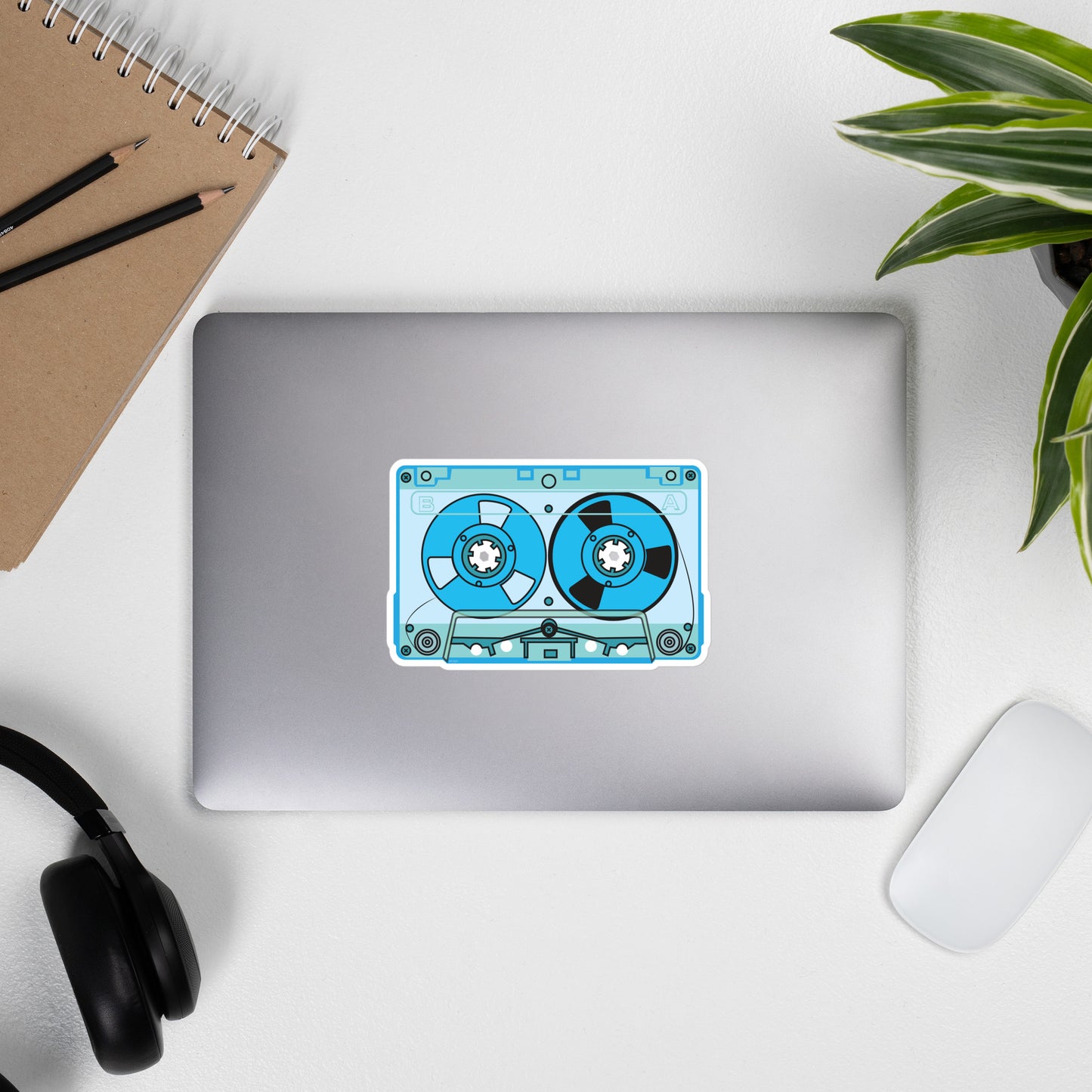 Blue Metal Vintage Audio Tape Cassette Bubble-Free Sticker