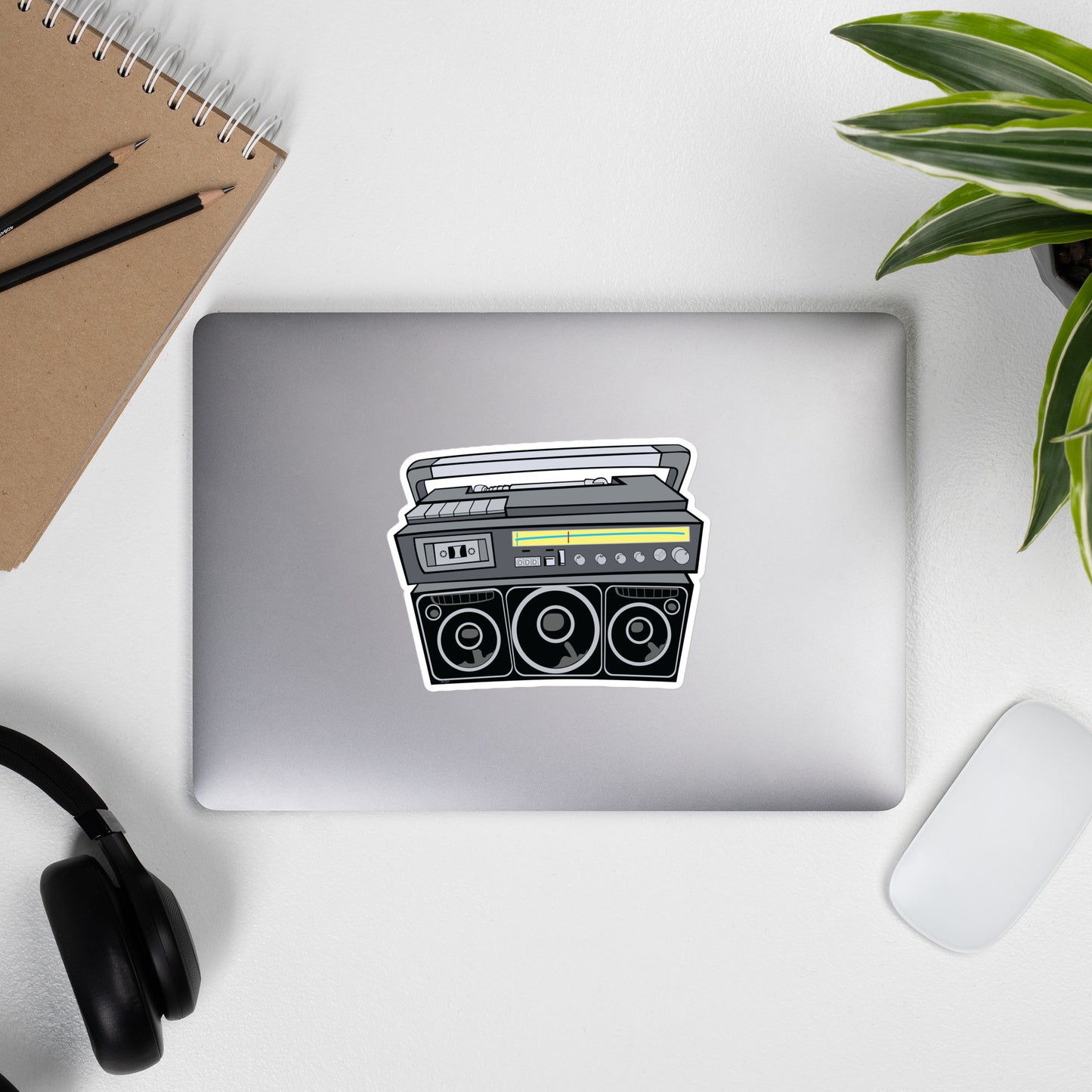 Gray Black and Yellow Vintage Boom Box Bubble-Free Sticker