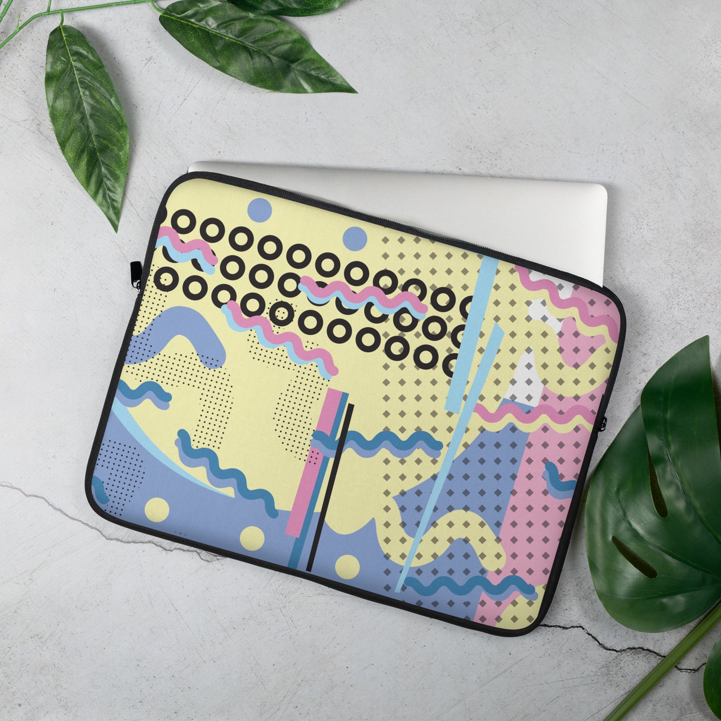 1980s Retro Graphic Art Abstract - Grid of Circles and Squiggles - Laptop Sleeve