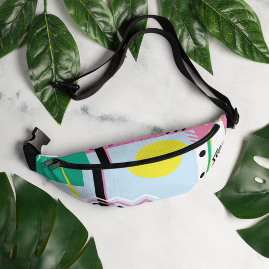 Fanny Pack - 1980 Retro Abstract Graphic Art - Sunset Over Zig Zag -