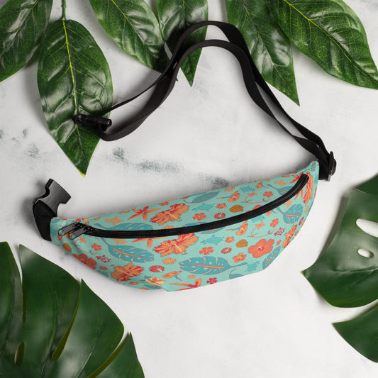 Fanny Pack * 1980 Retro Abstract Graphic Art - Tropical Floral Print - Flowers and Turtles -