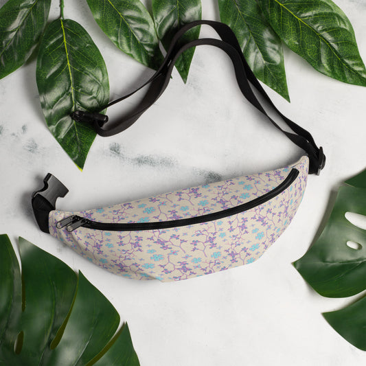 Fanny Pack - Tropical Floral Print - Pink and Teal Flowers and Branches -