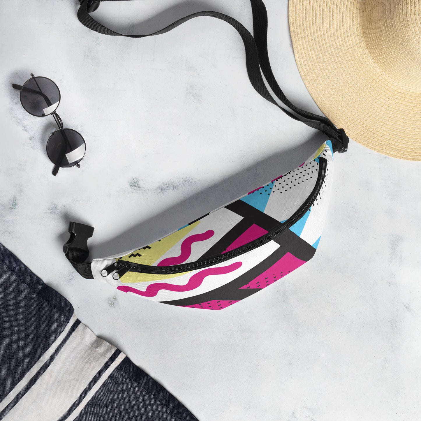 Fanny Pack 1980 Retro Abstract Graphic Art - Tick Tack Triangle -