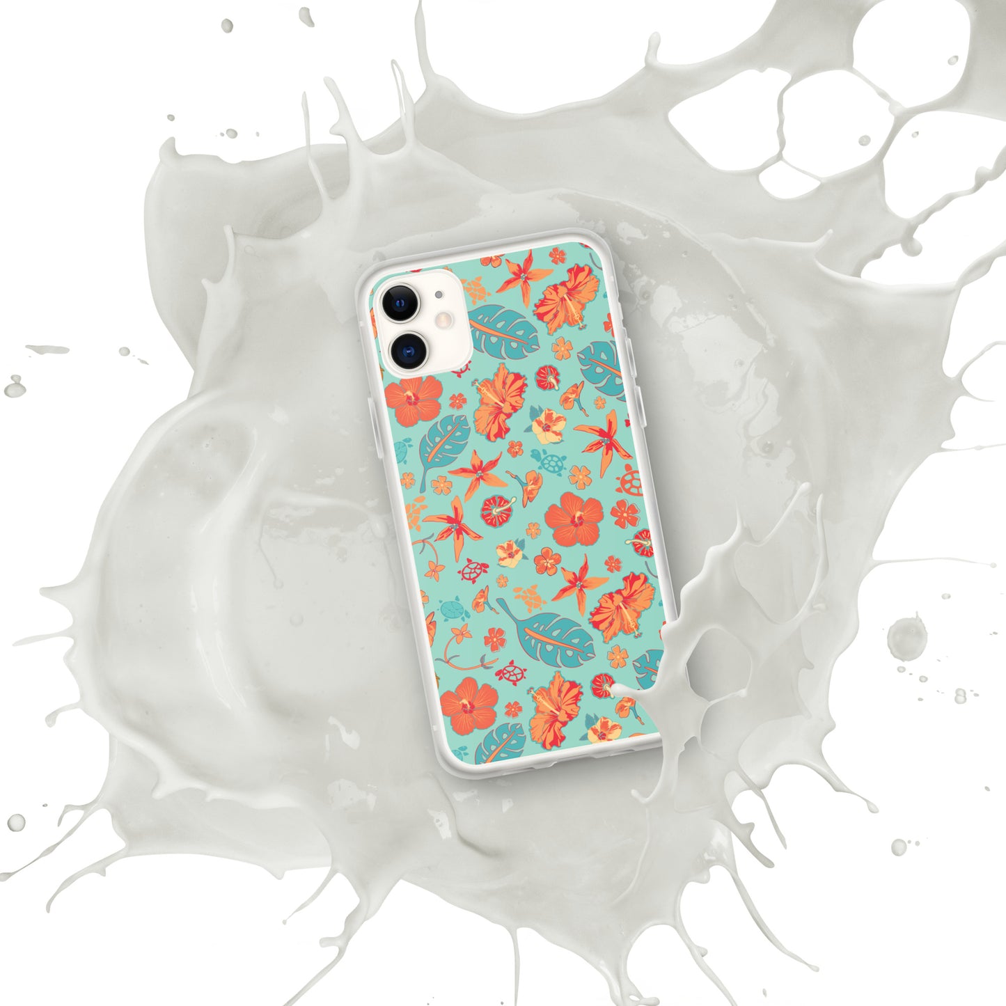 Clear Case for iPhone® - Tropical Floral Pattern - Flowers and Turtles -
