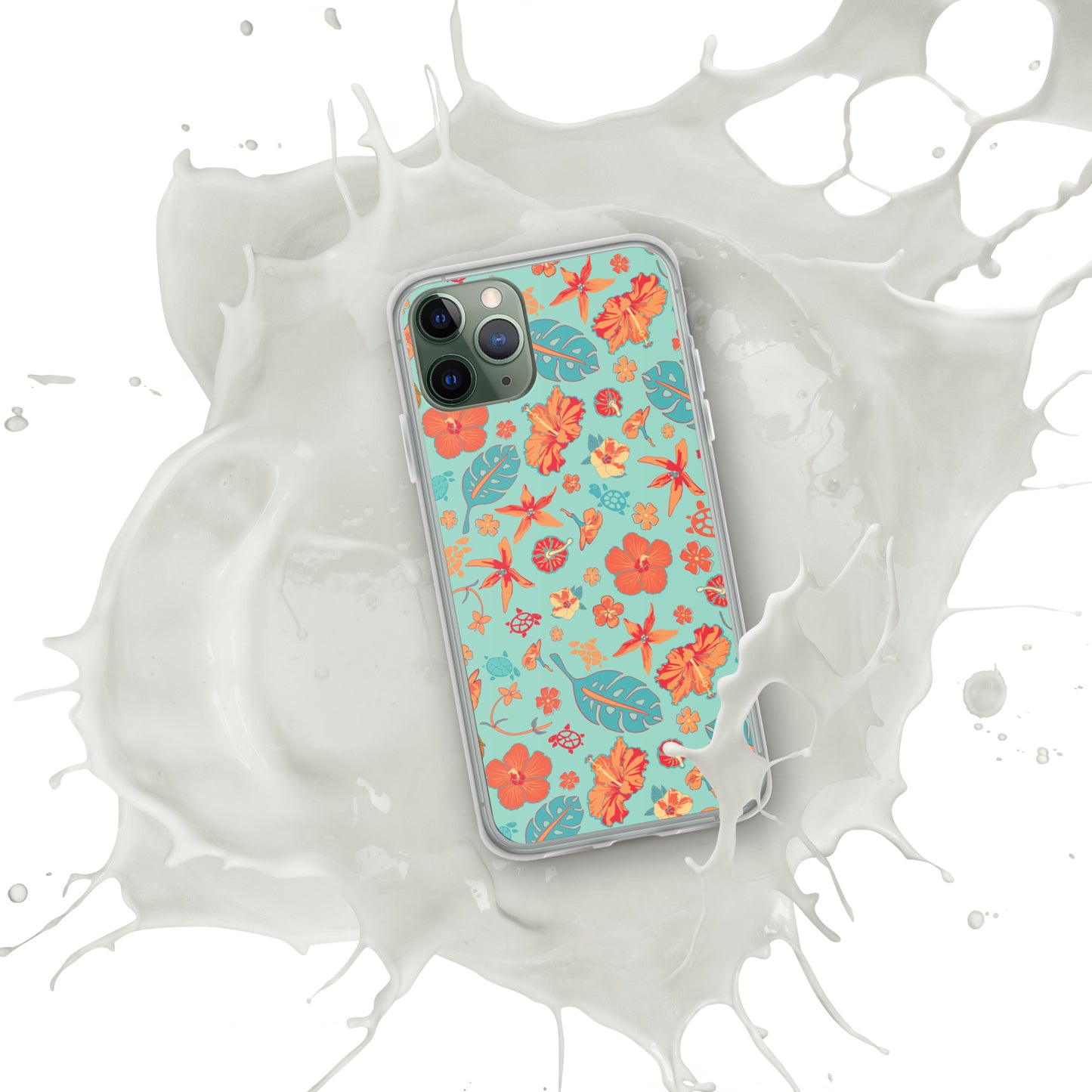 Clear Case for iPhone® - Tropical Floral Pattern - Flowers and Turtles -