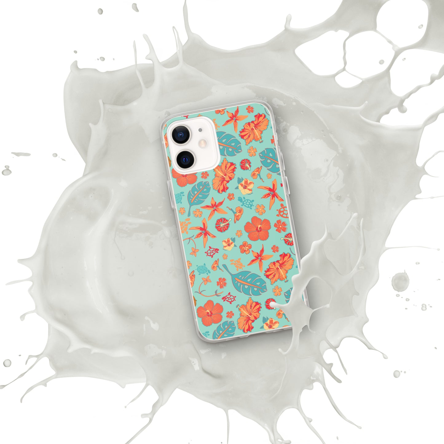 Clear Case for iPhone® - Tropical Floral Pattern - Flowers and Turtles -