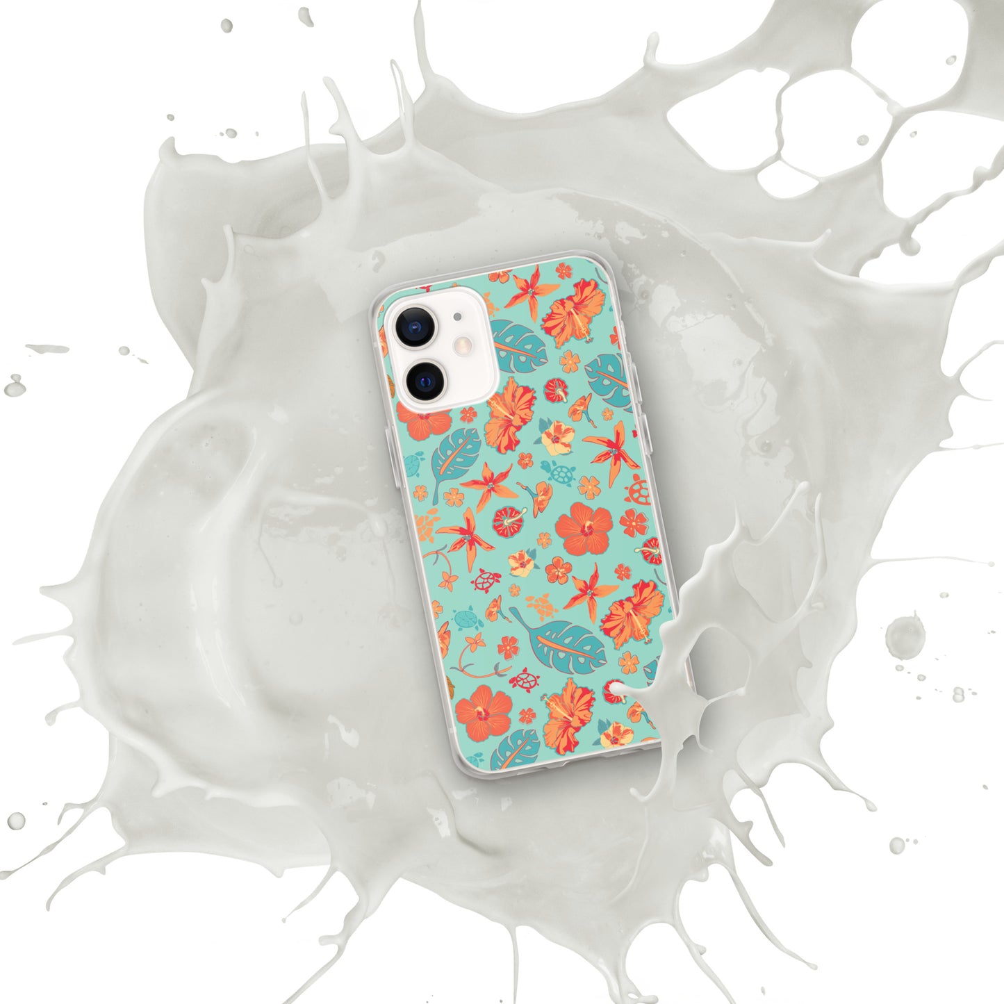 Clear Case for iPhone® - Tropical Floral Pattern - Flowers and Turtles -