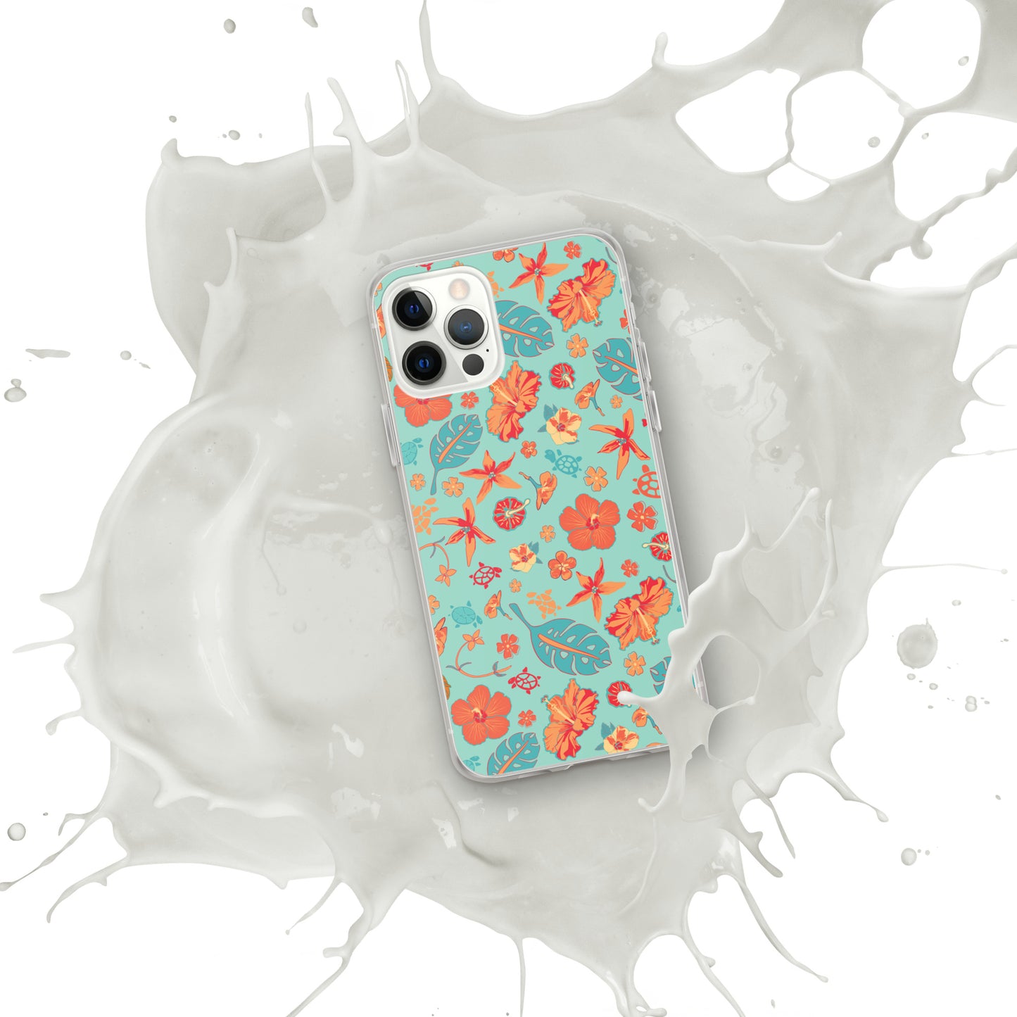 Clear Case for iPhone® - Tropical Floral Pattern - Flowers and Turtles -