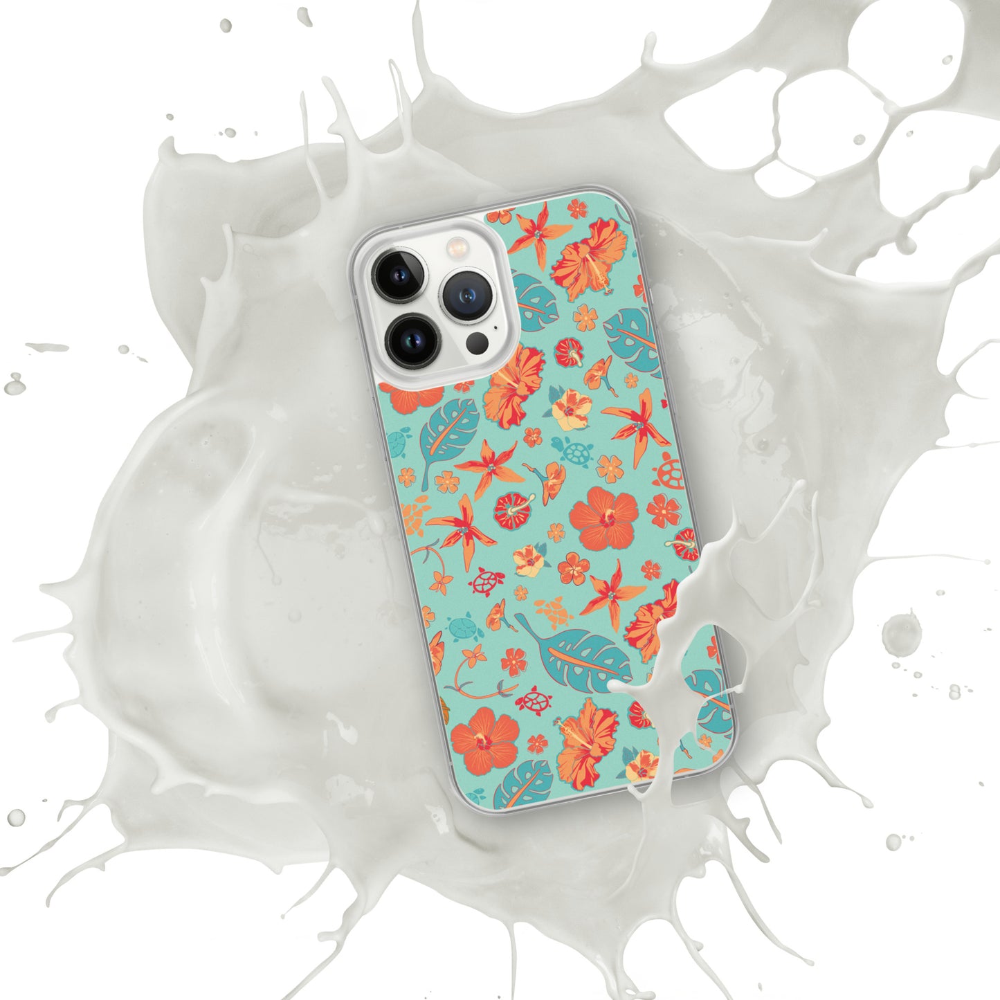 Clear Case for iPhone® - Tropical Floral Pattern - Flowers and Turtles -