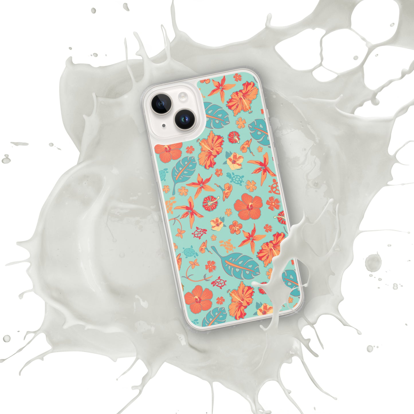 Clear Case for iPhone® - Tropical Floral Pattern - Flowers and Turtles -
