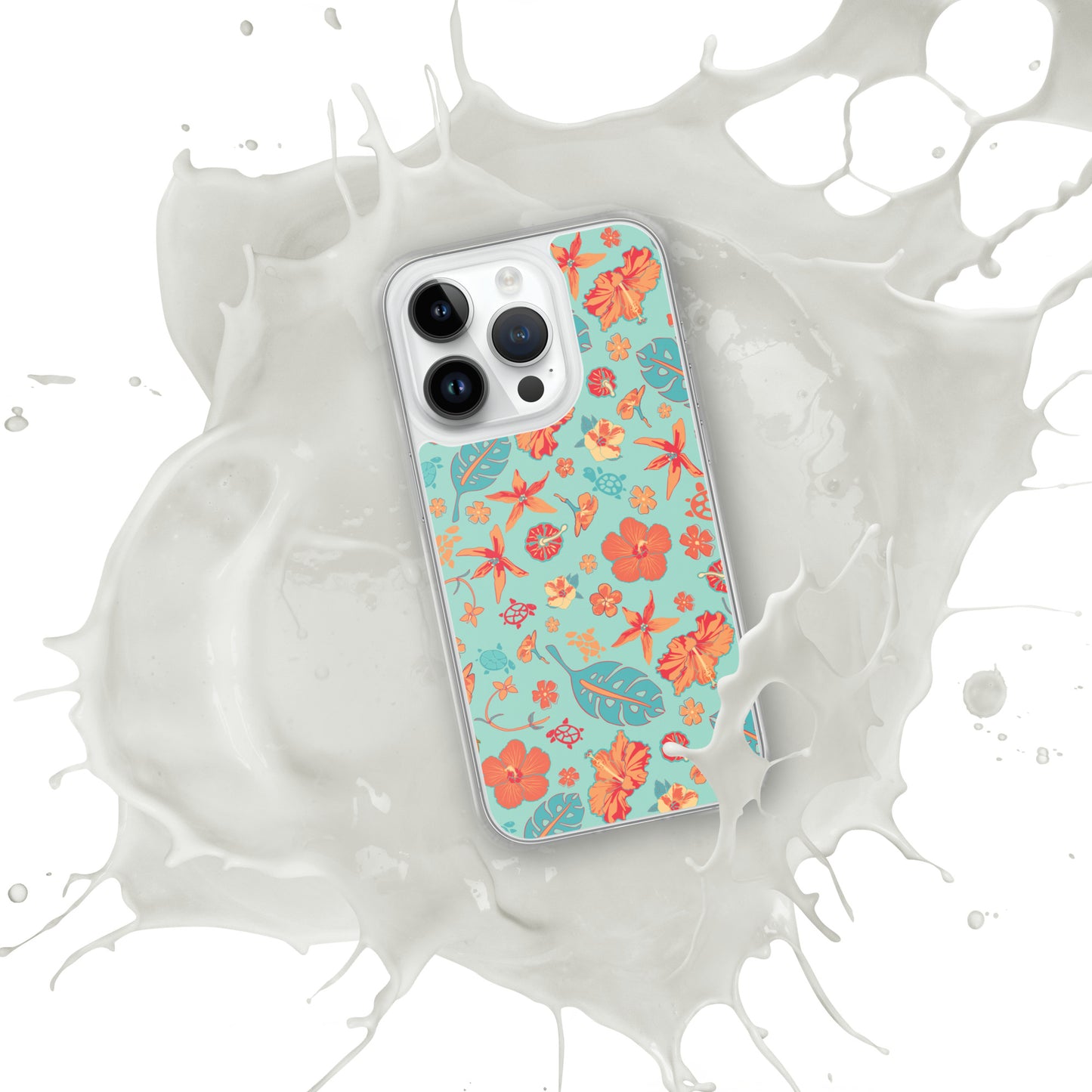 Clear Case for iPhone® - Tropical Floral Pattern - Flowers and Turtles -