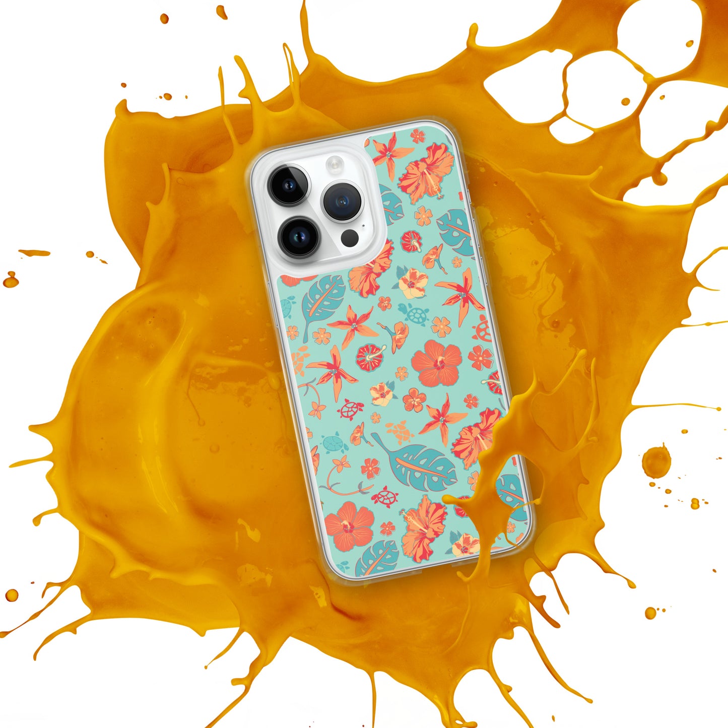 Clear Case for iPhone® - Tropical Floral Pattern - Flowers and Turtles -