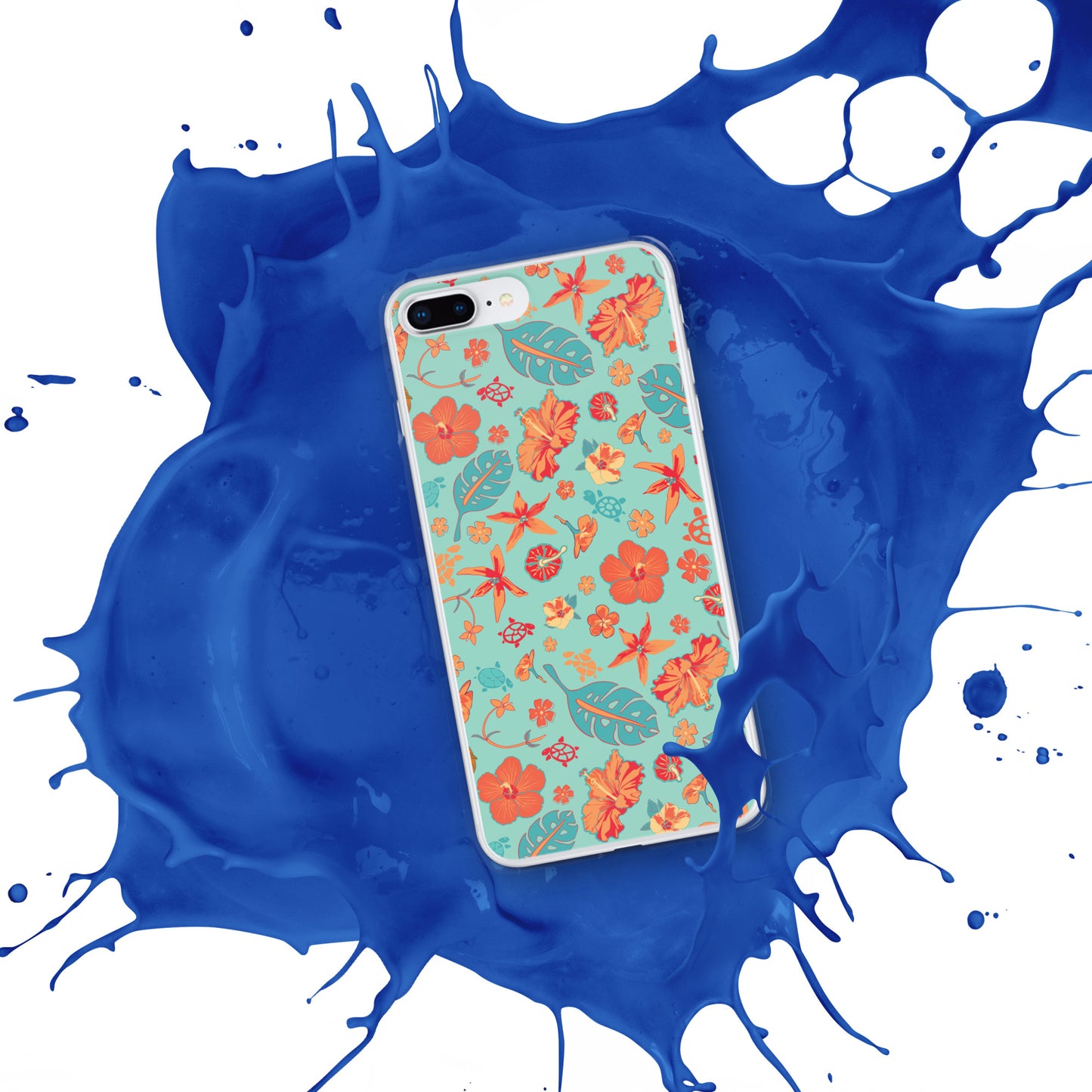Clear Case for iPhone® - Tropical Floral Pattern - Flowers and Turtles -