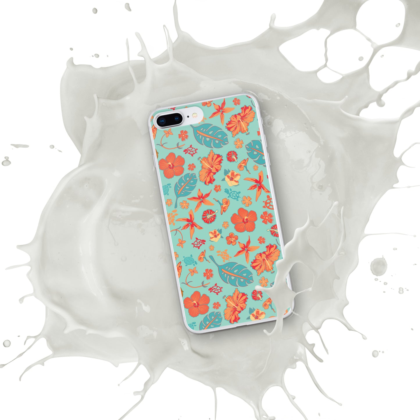 Clear Case for iPhone® - Tropical Floral Pattern - Flowers and Turtles -