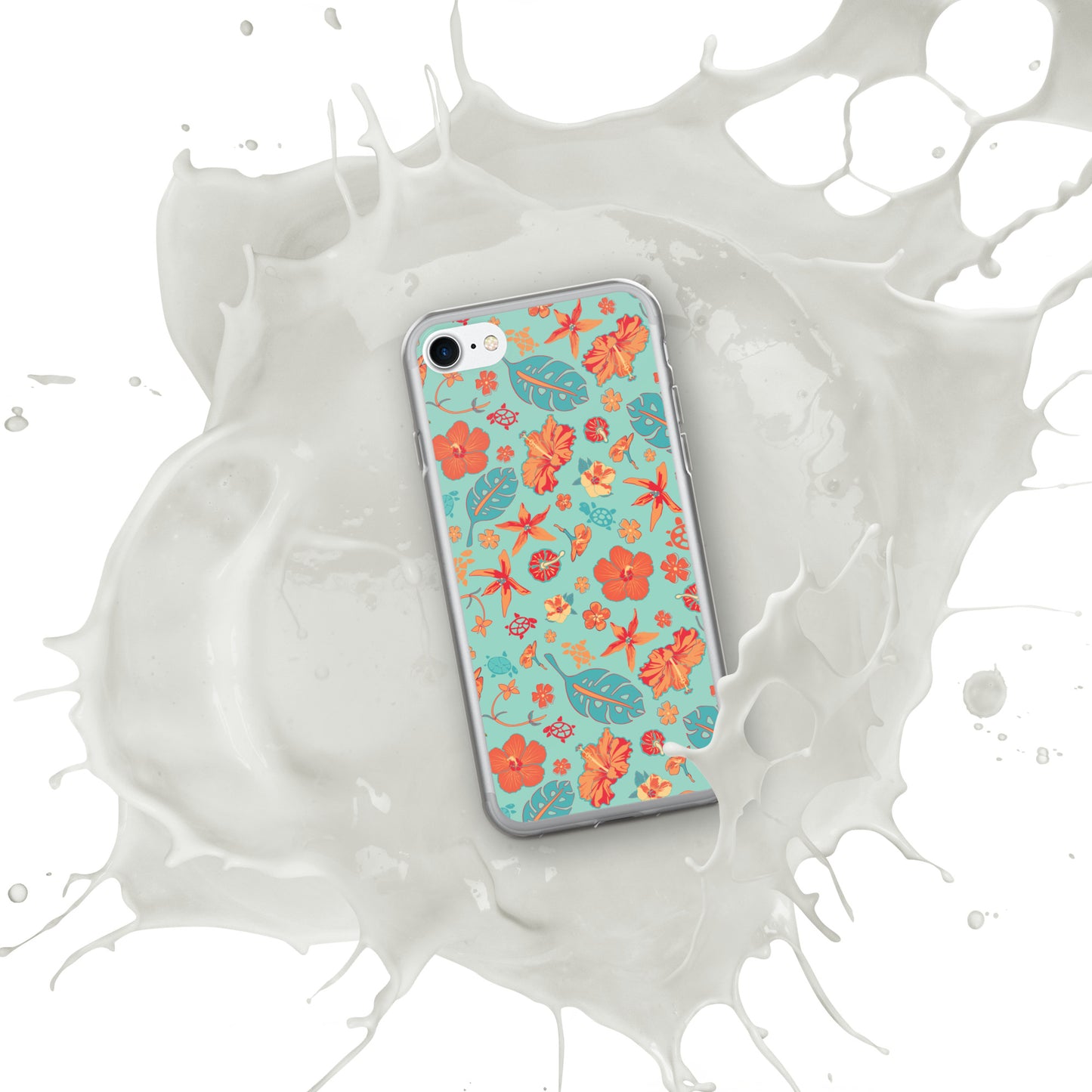 Clear Case for iPhone® - Tropical Floral Pattern - Flowers and Turtles -