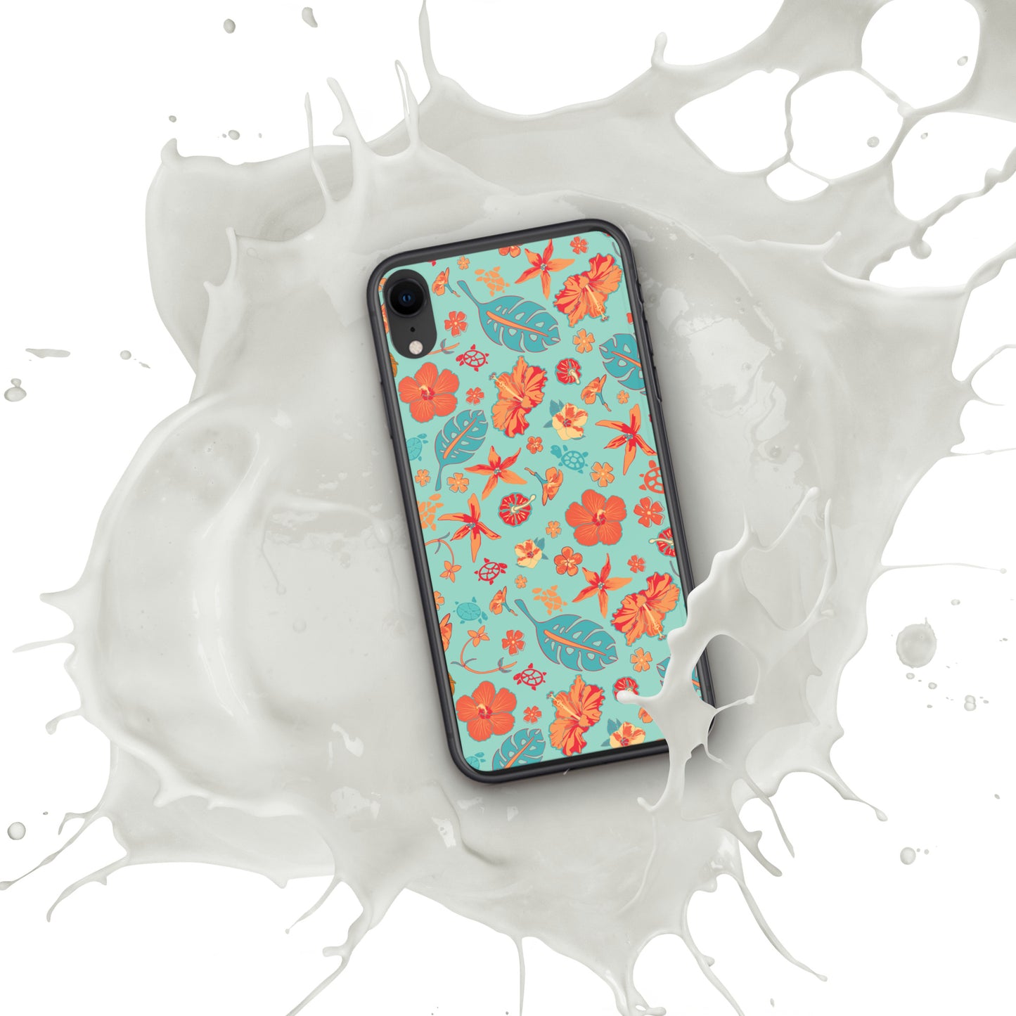 Clear Case for iPhone® - Tropical Floral Pattern - Flowers and Turtles -