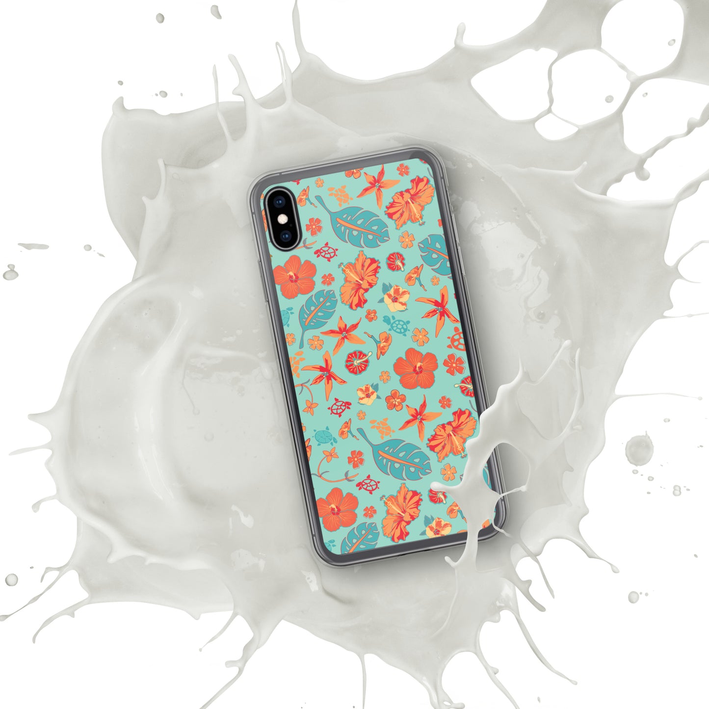 Clear Case for iPhone® - Tropical Floral Pattern - Flowers and Turtles -