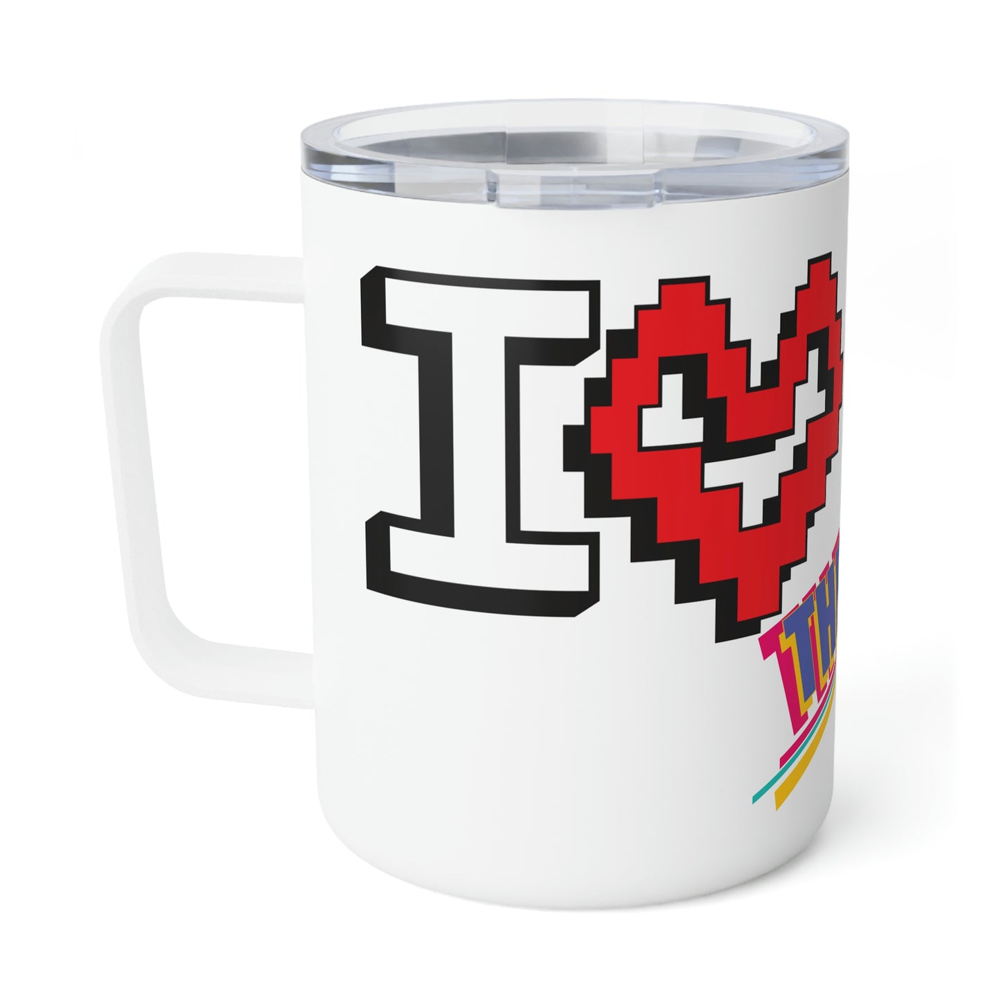 I Heart the 1980s Abstract Graphic Art Checkered Insulated Coffee Mug, 10oz