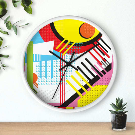 Colorful Retro 1980s Inspired Wall Clock - Eggs and Tines Design