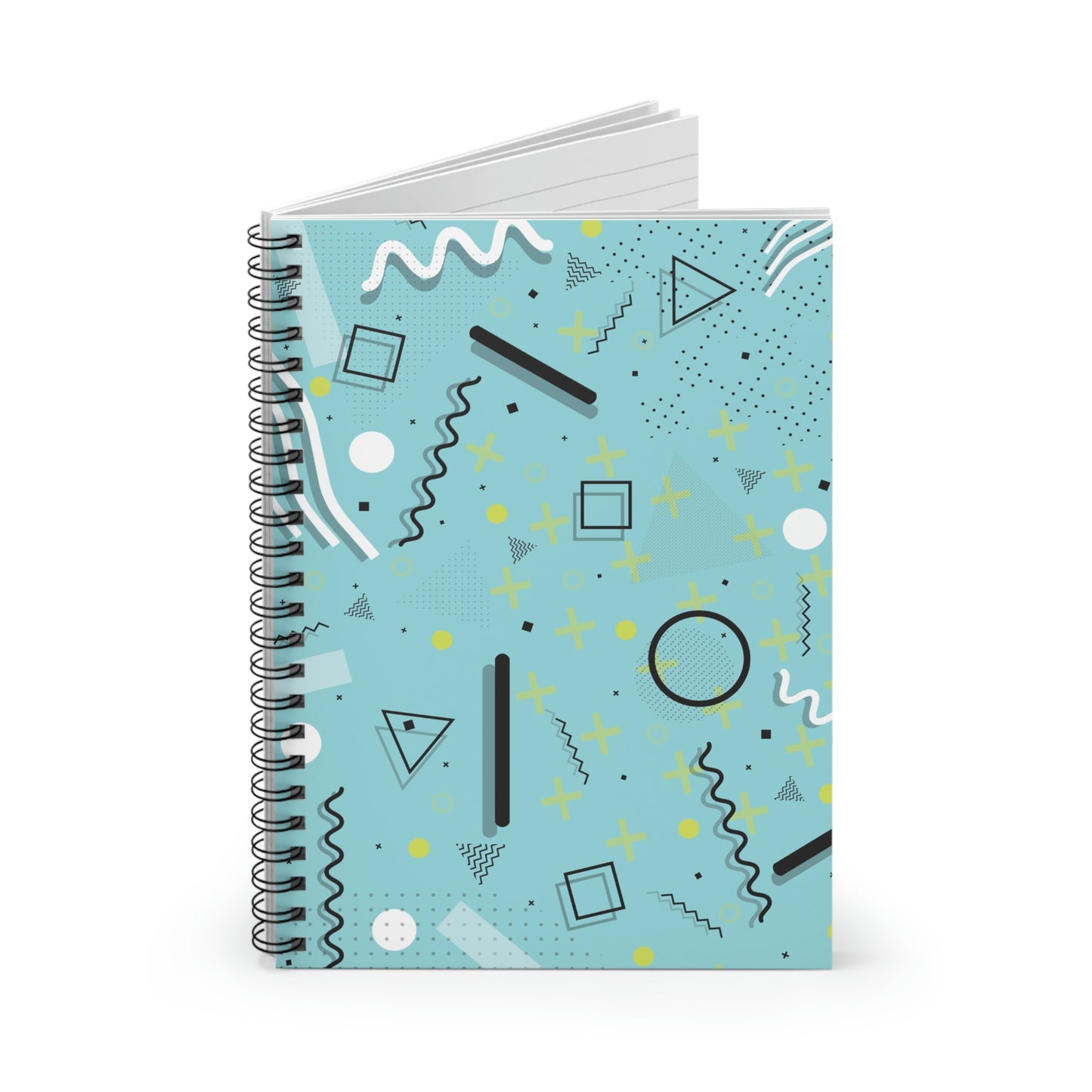 Spiral Notebook - Ruled Line - 1980 Retro Abstract Graphic Art - Blue Yellow Plus