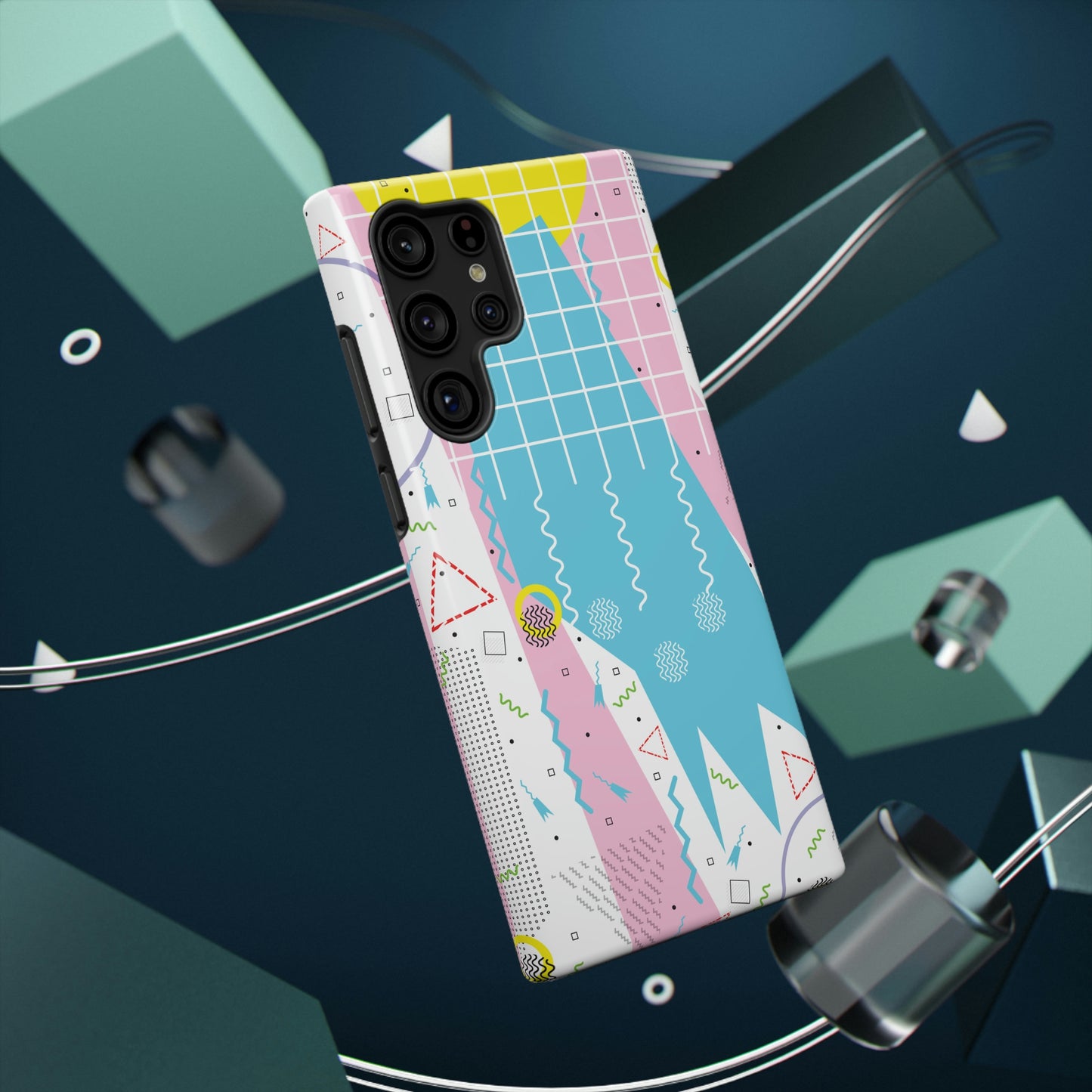 Impact-Resistant Cases - 1980s Retro Abstract Graphic Art - Gridded Pink Blue -