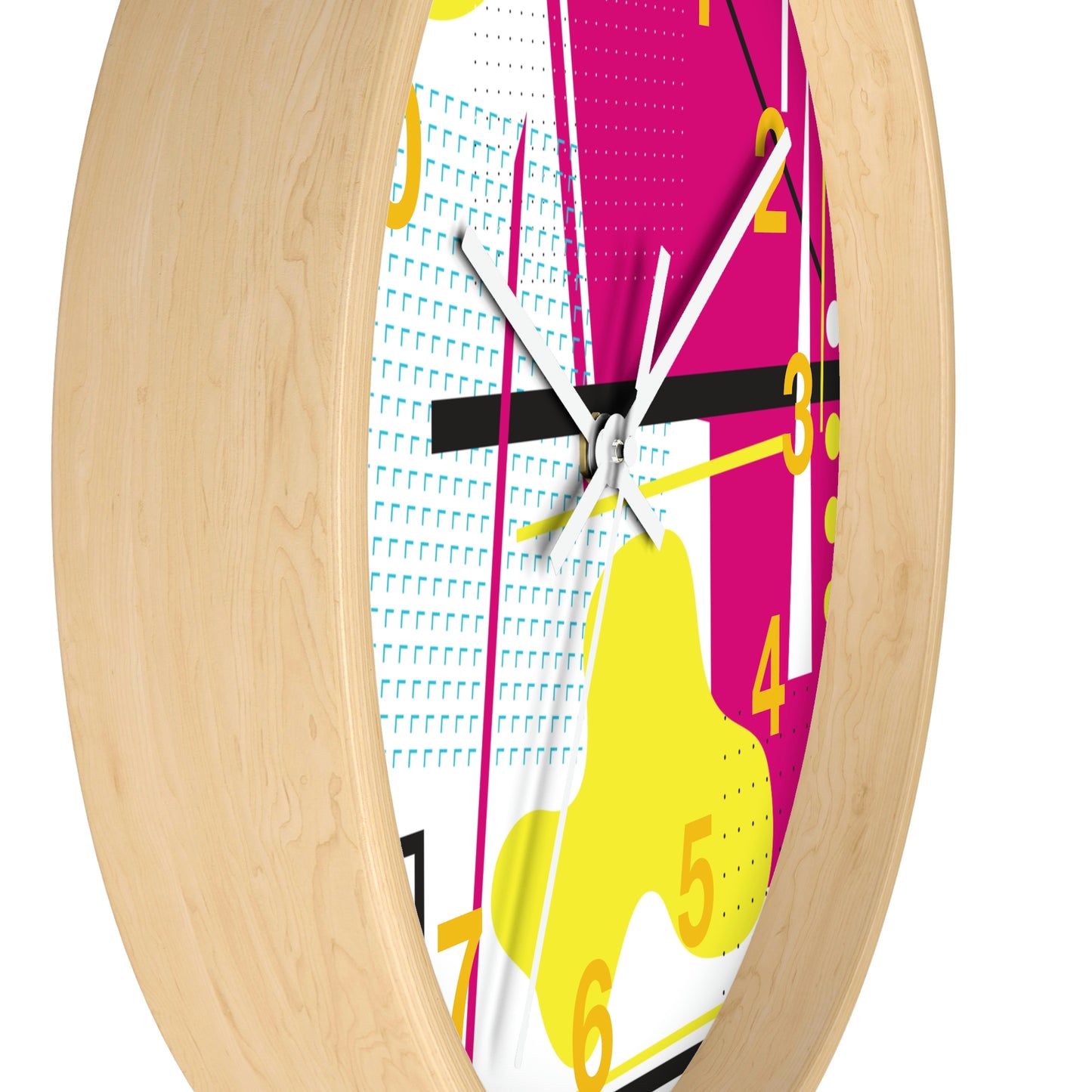 Hot Pink and Yellow Retro Inspired 1980s Wall Clock