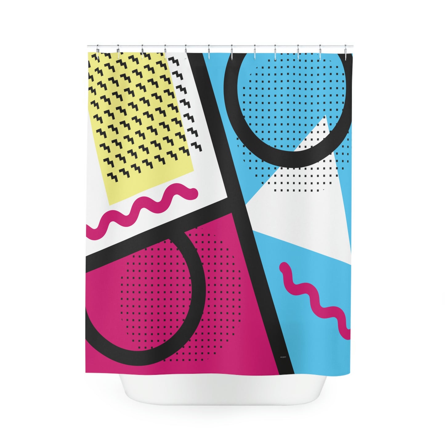 Polyester Shower Curtain Retro 1980s Abstract Geometric Design - Tick Tack Triangle