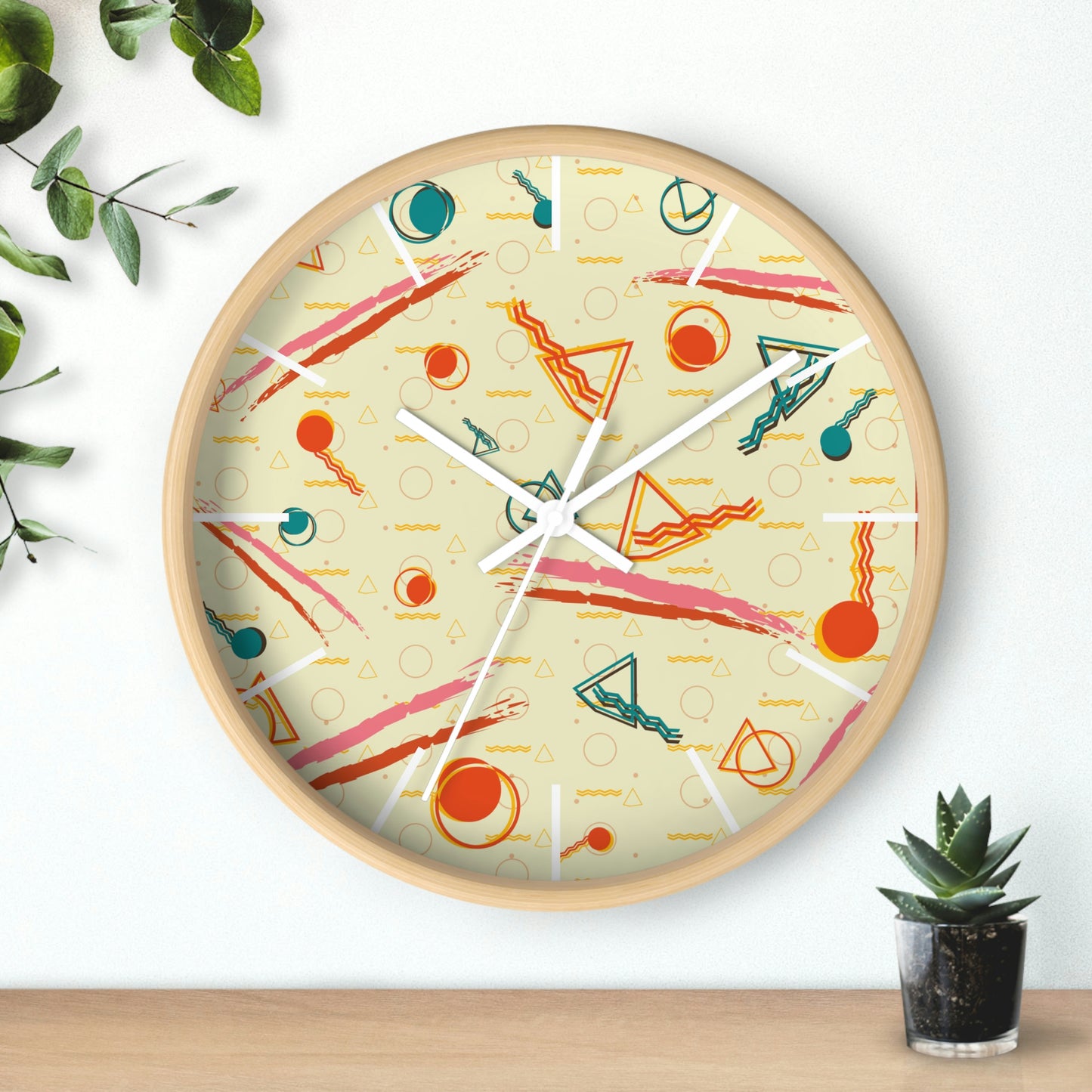 1980s Retro Abstract - Brush Stroke Geometry - Wall Clock