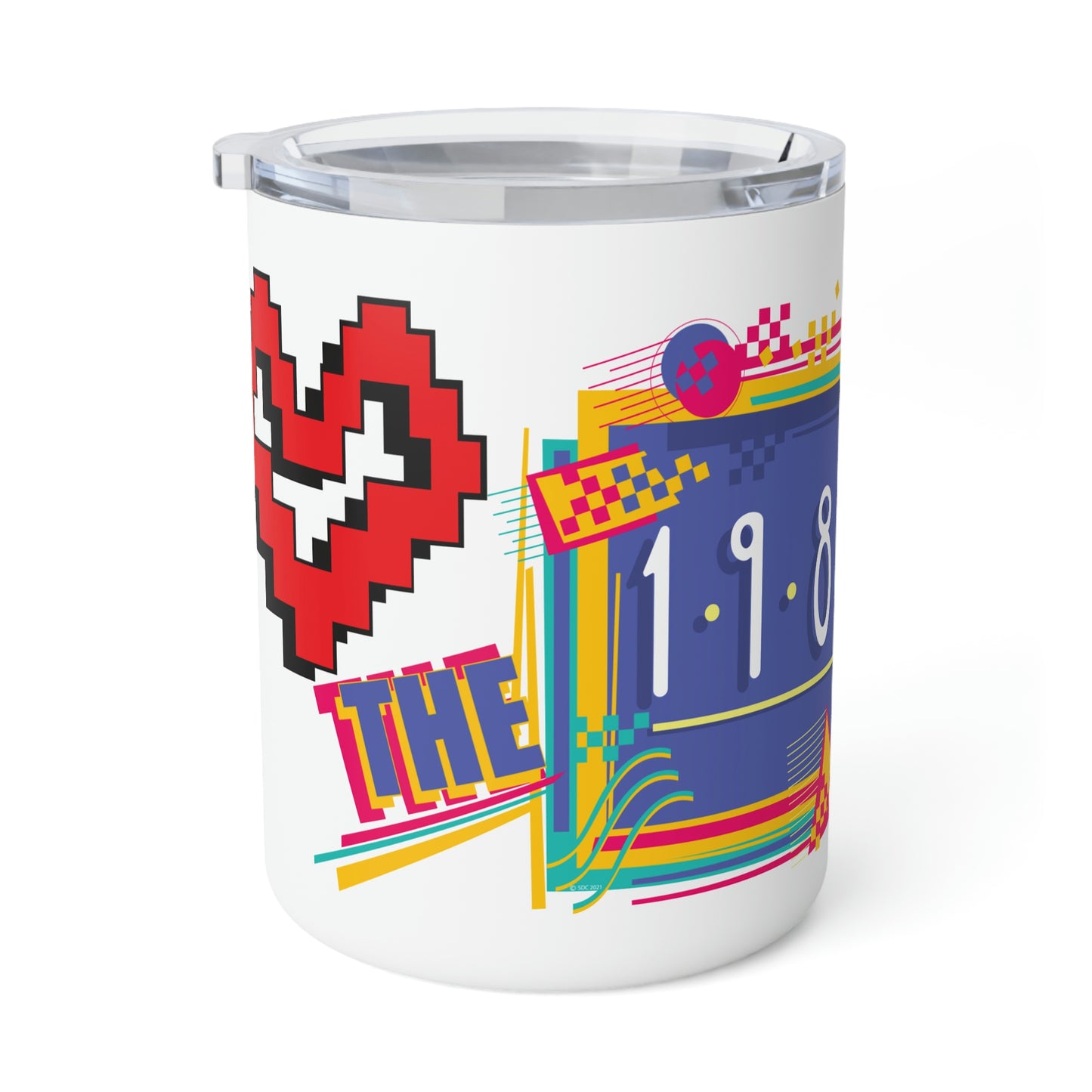 I Heart the 1980s Abstract Graphic Art Checkered Insulated Coffee Mug, 10oz