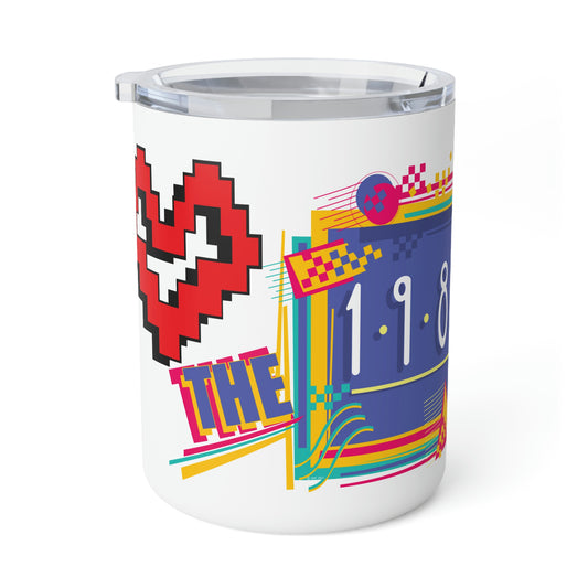 I Heart the 1980s Abstract Graphic Art Checkered Insulated Coffee Mug, 10oz