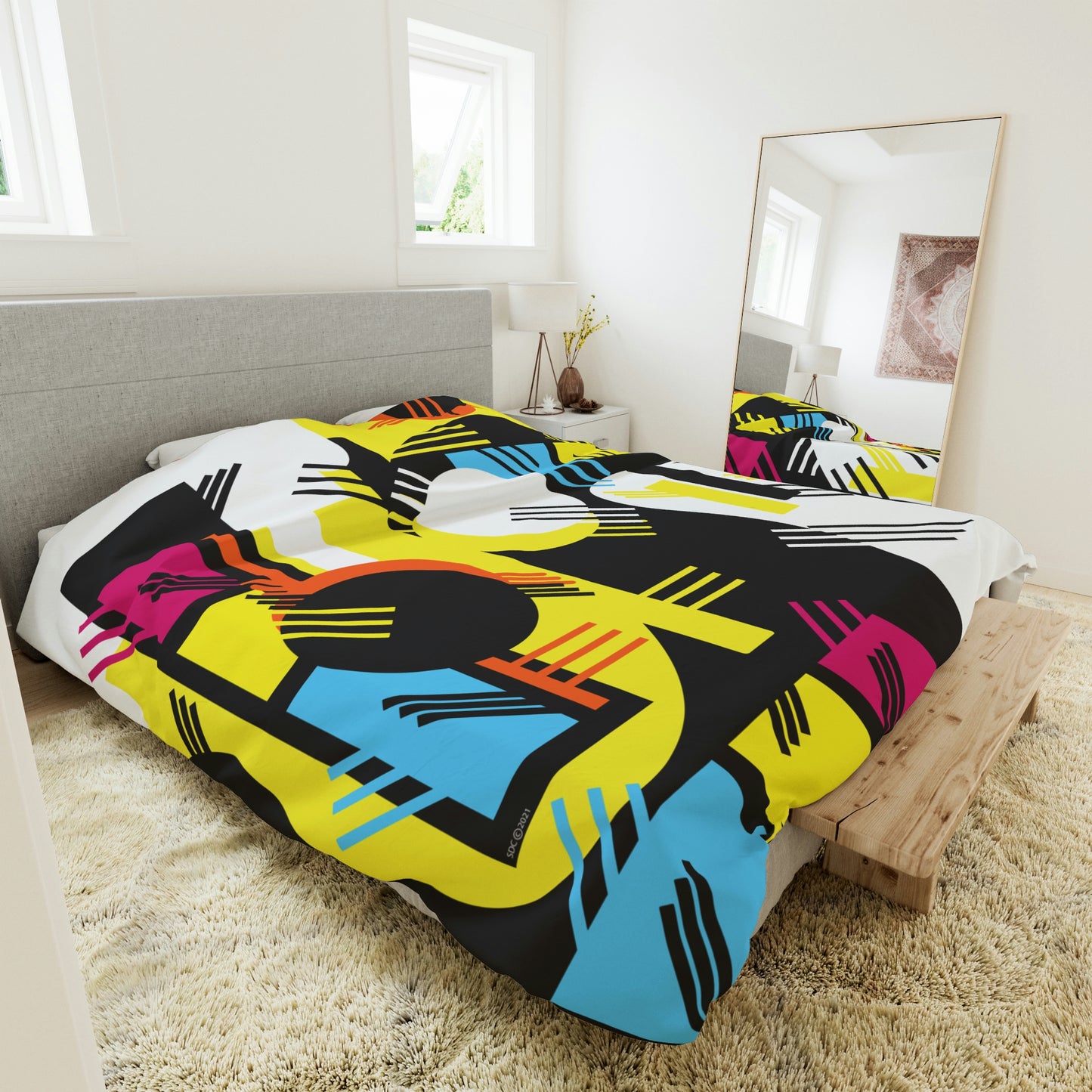 Retro Graphic Art Abstract  - Primary Tines - Duvet Cover