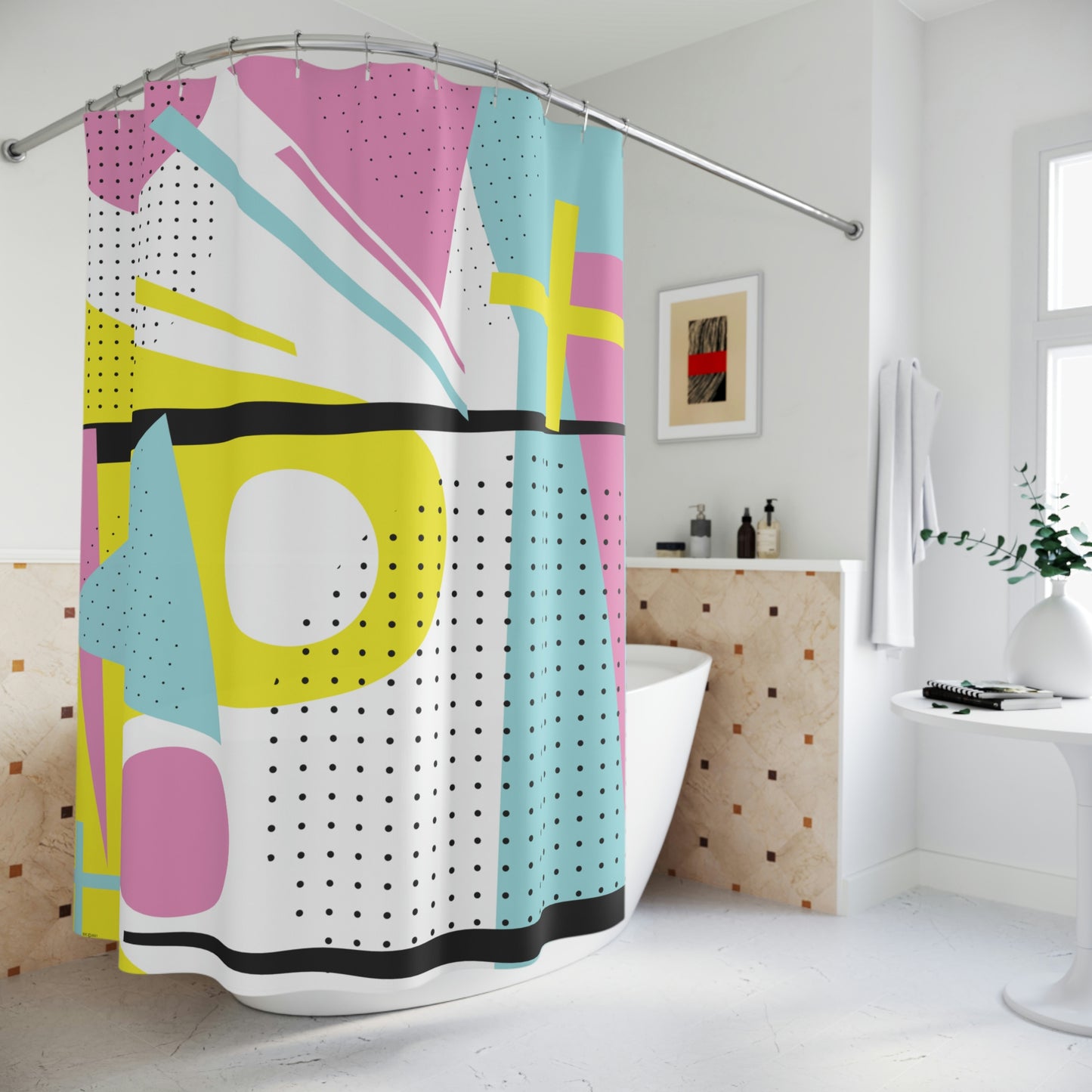 Polyester Shower Curtain Retro 1980s Abstract Geometric Design