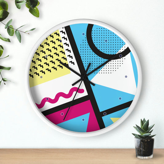 Retro 1980s Abstract Design - Bright Blue and Pink Wall Clock