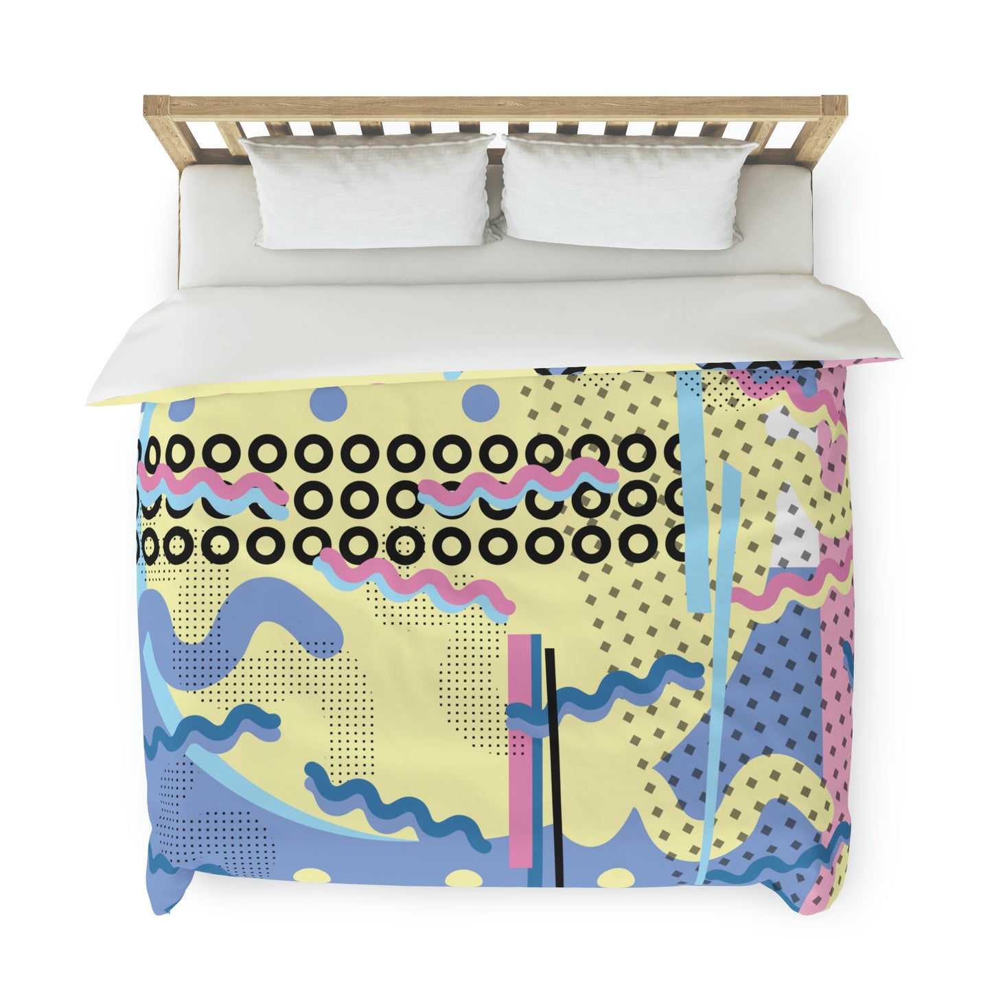 1980s Retro Graphic Art Abstract - Gridded Circles and Squiggles - Duvet Cover