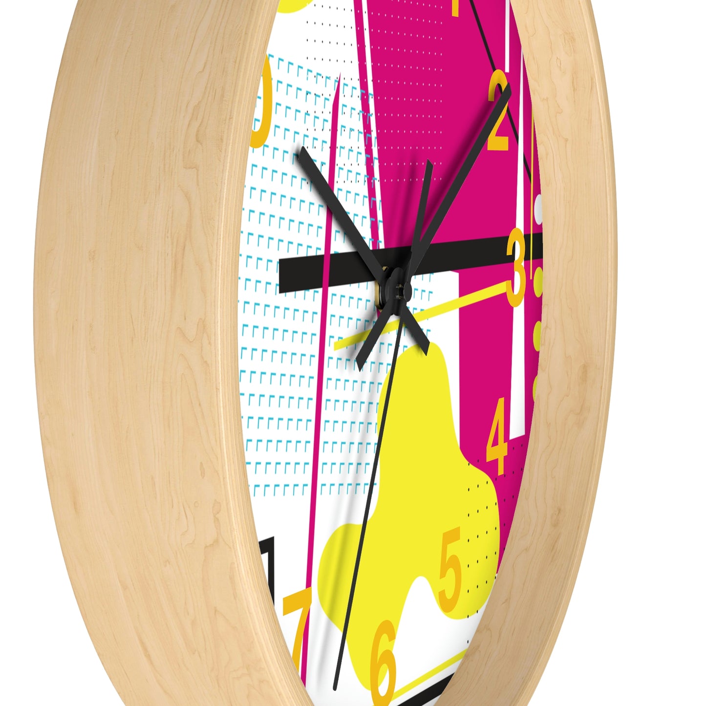 Hot Pink and Yellow Retro Inspired 1980s Wall Clock