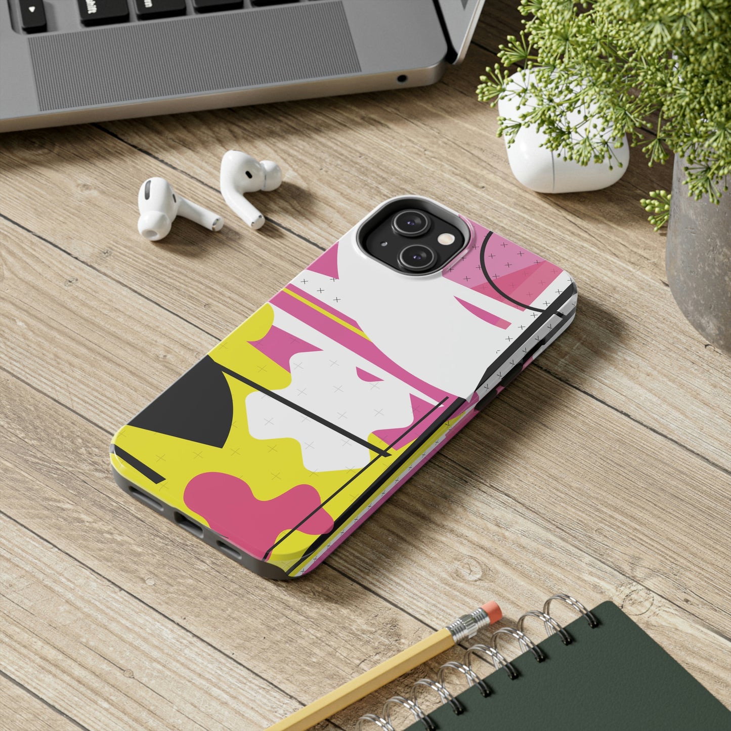 Tough Phone Cases, Case-Mate -80s Retro Abstract Graphic Art - Pink Yellow Black -