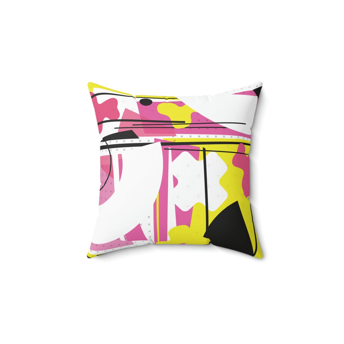 Pink Yellow Black 1980s Retro Abstract Graphic Art Square Pillow