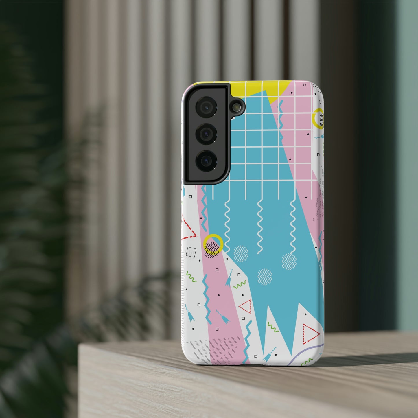 Impact-Resistant Cases - 1980s Retro Abstract Graphic Art - Gridded Pink Blue -